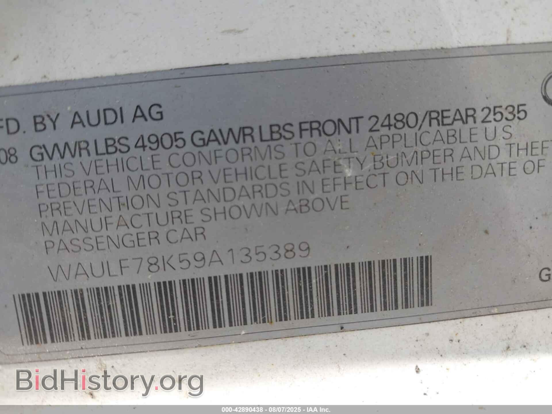 2009 AUDI A4 - VIN: WAULF78K59A135389 - Фото 9