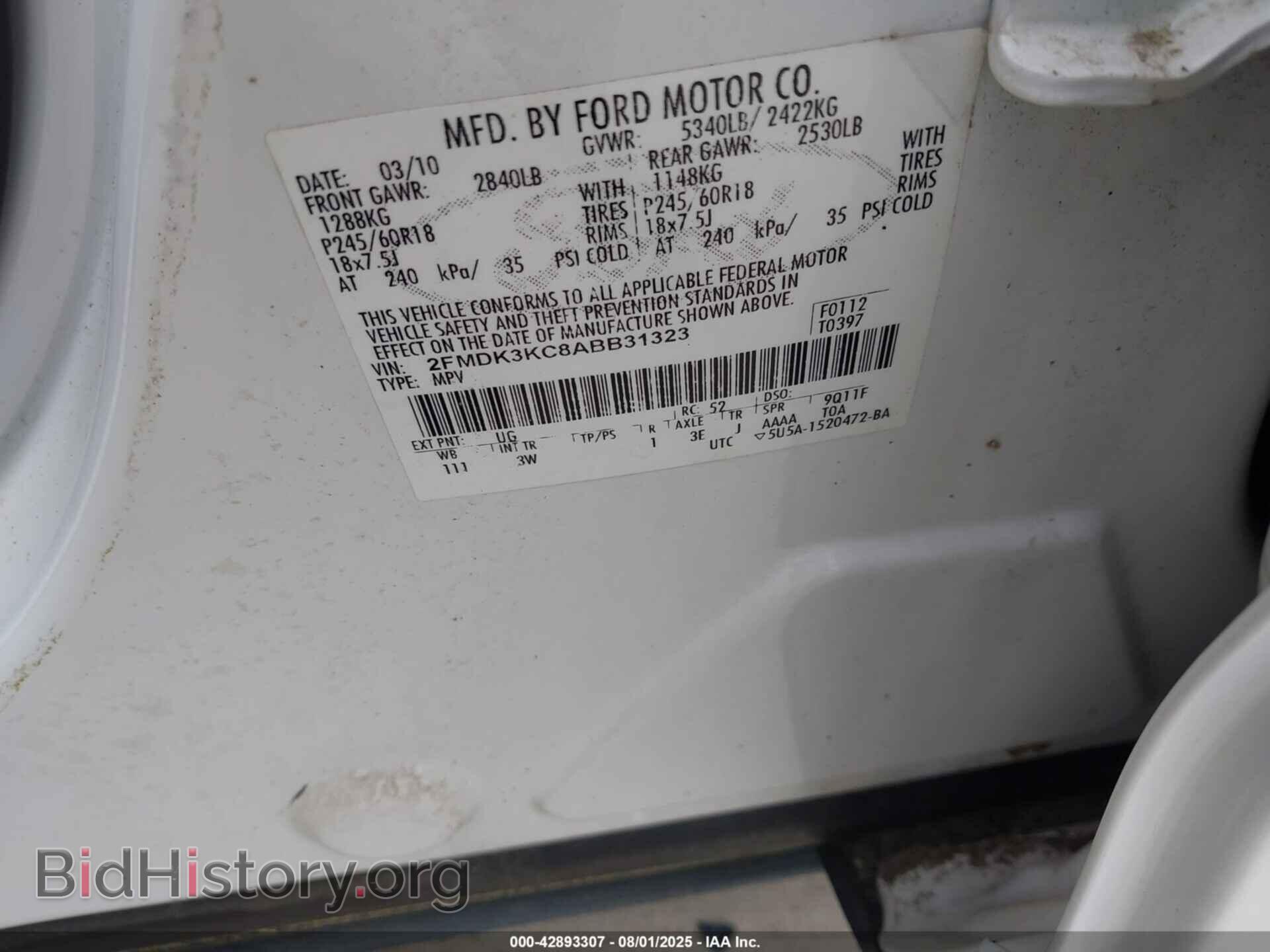 2010 FORD EDGE - VIN: 2FMDK3KC8ABB31323 - Фото 9