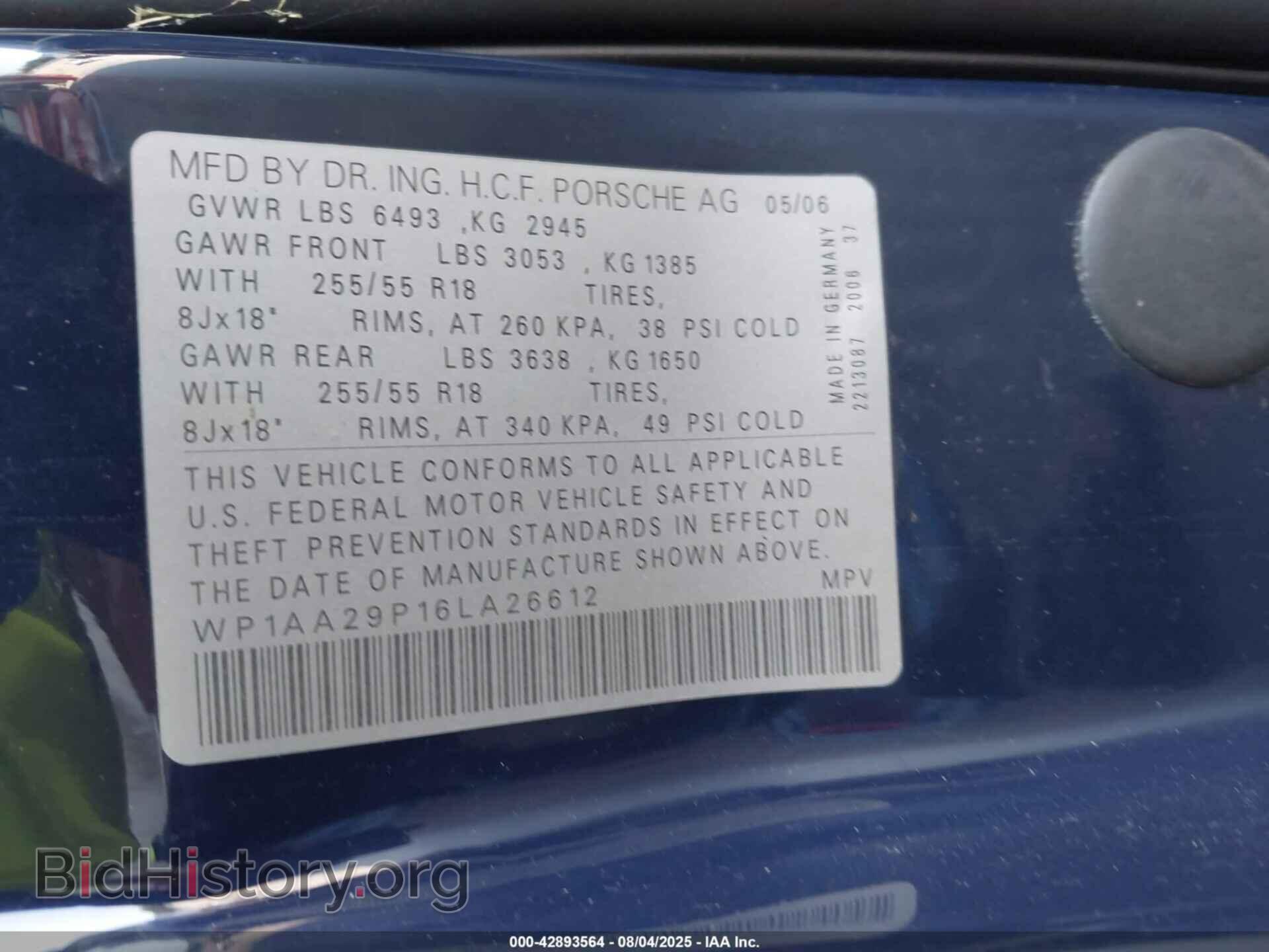 2006 PORSCHE CAYENNE - VIN: WP1AA29P16LA26612 - Фото 9