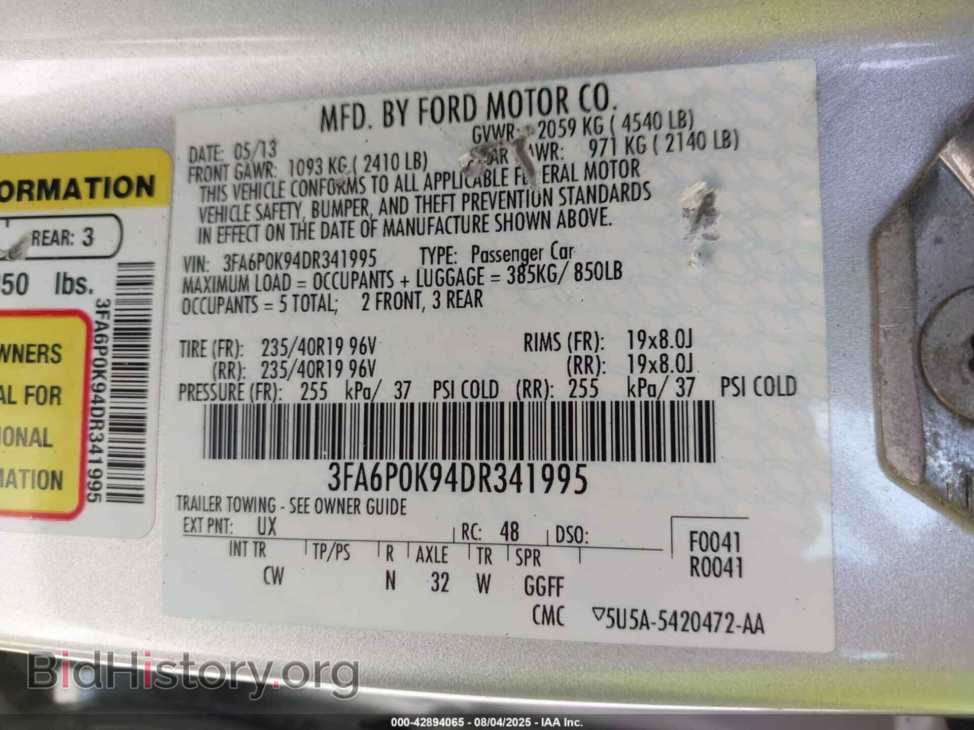 2013 FORD FUSION - VIN: 3FA6P0K94DR341995 - Фото 9