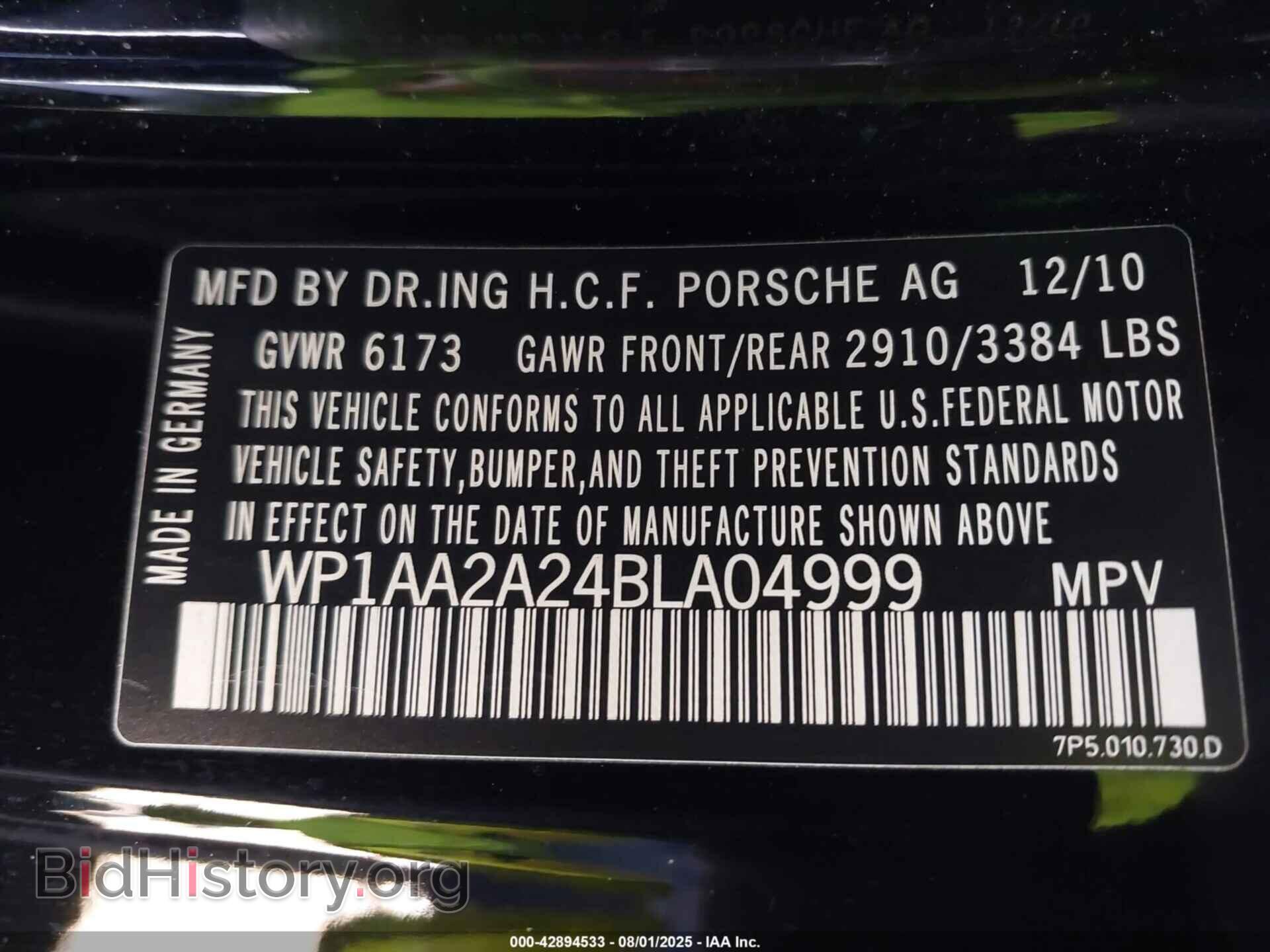 2011 PORSCHE CAYENNE - VIN: WP1AA2A24BLA04999 - Фото 9