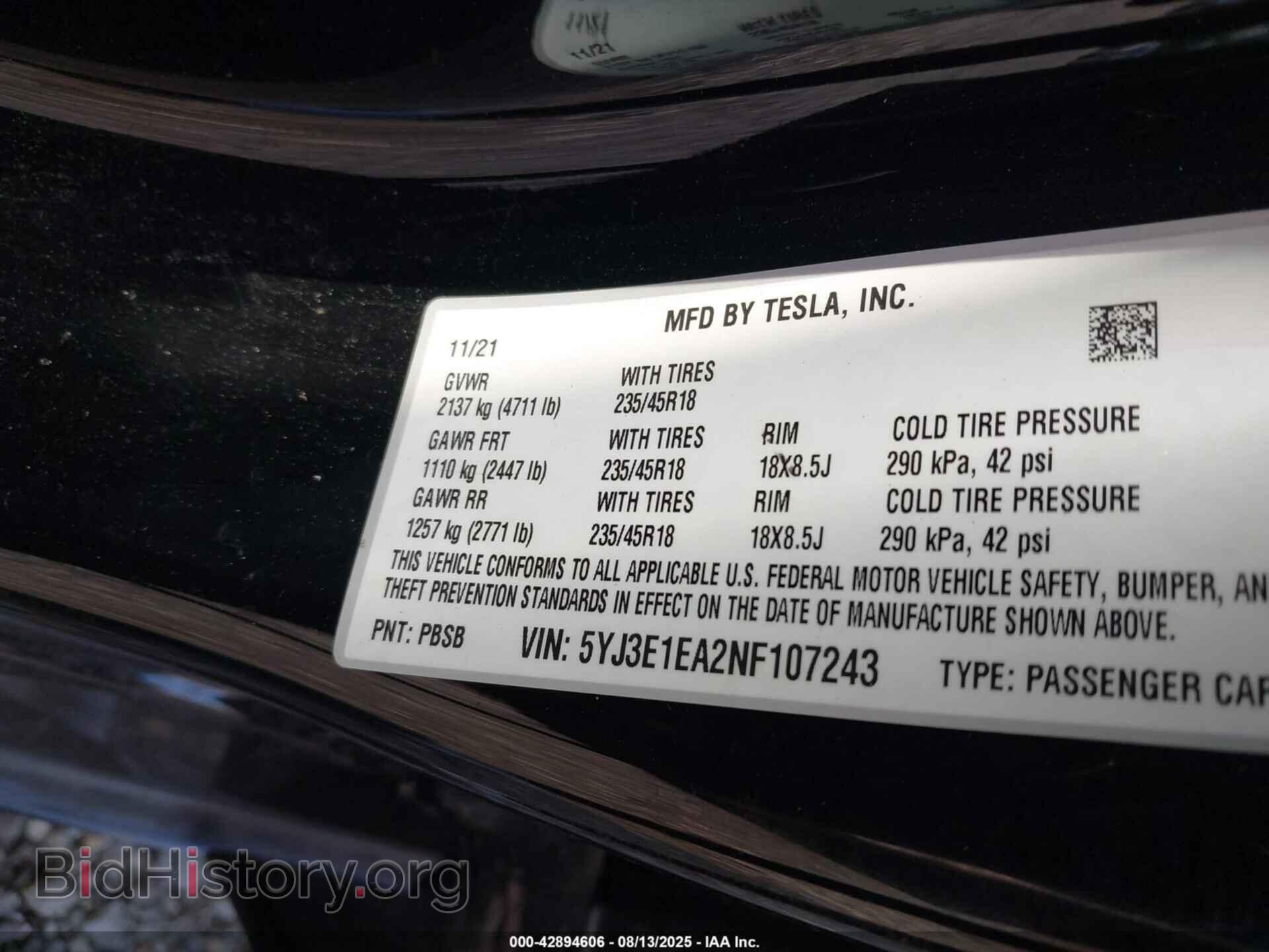 2022 TESLA MODEL 3 - VIN: 5YJ3E1EA2NF107243 - Фото 9