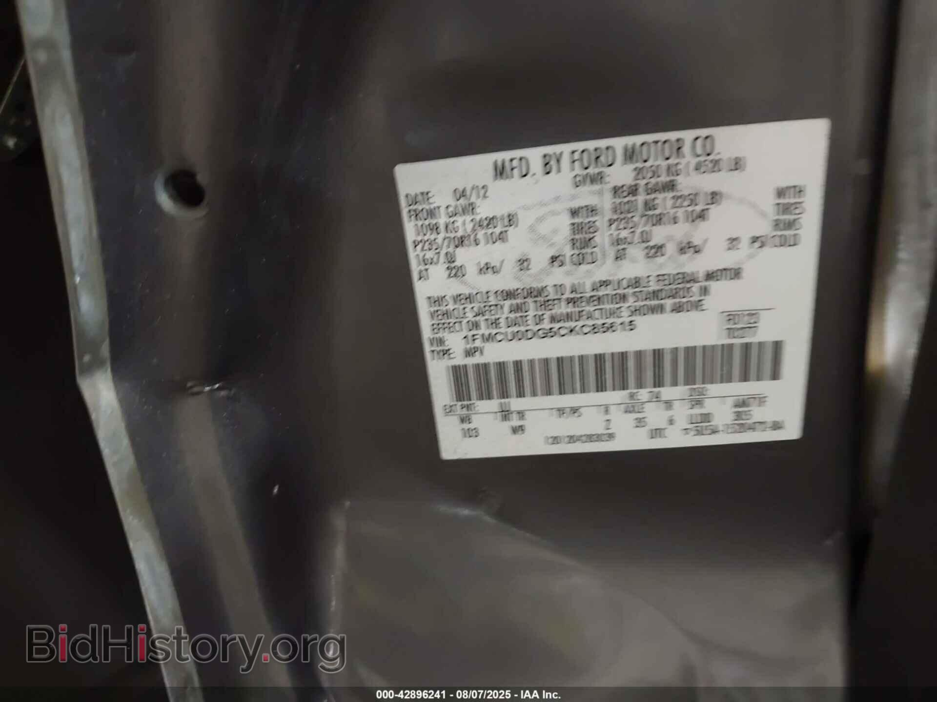 2012 FORD ESCAPE - VIN: 1FMCU0DG5CKC85615 - Фото 9