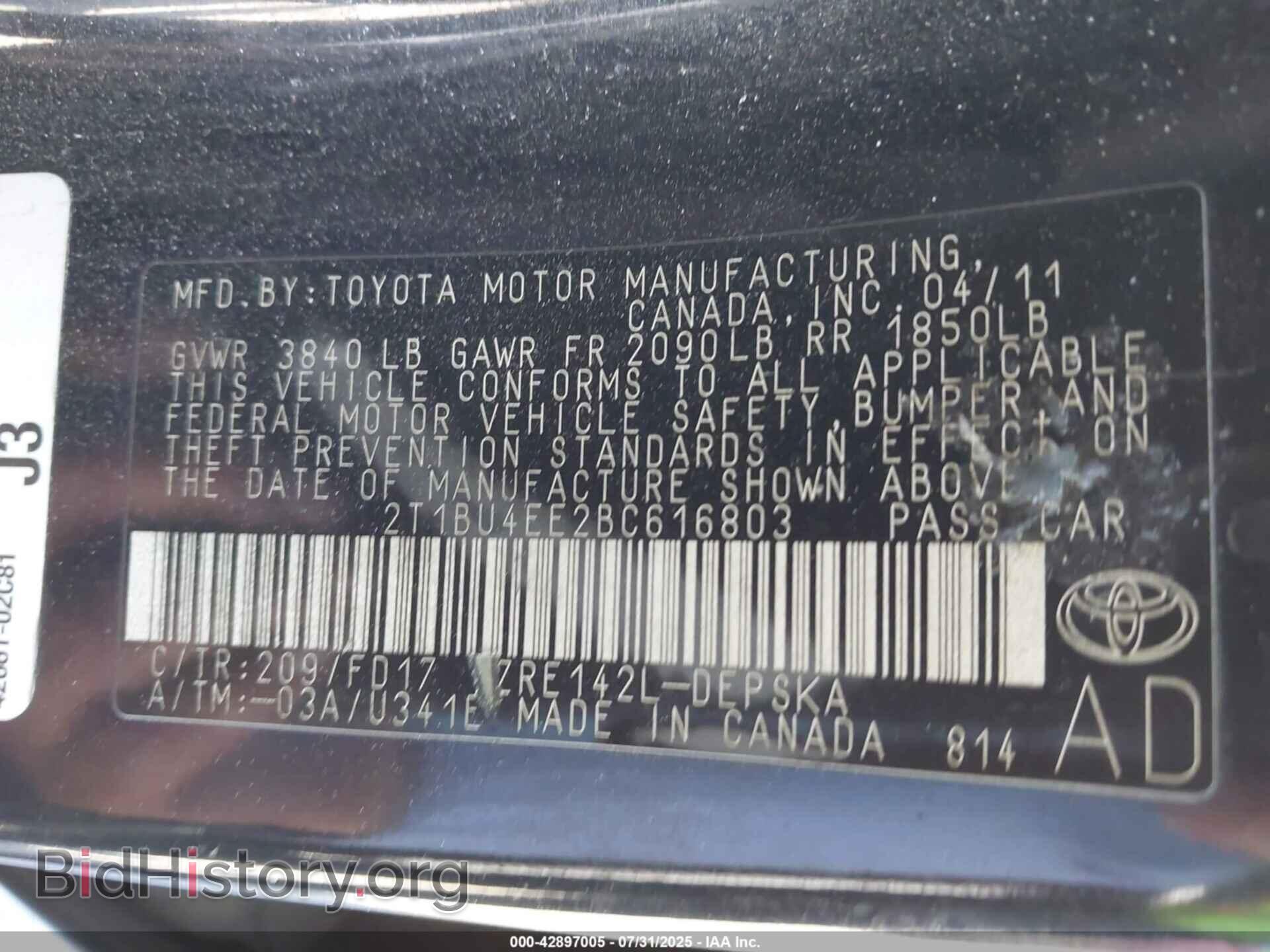 2011 TOYOTA COROLLA - VIN: 2T1BU4EE2BC616803 - Фото 9