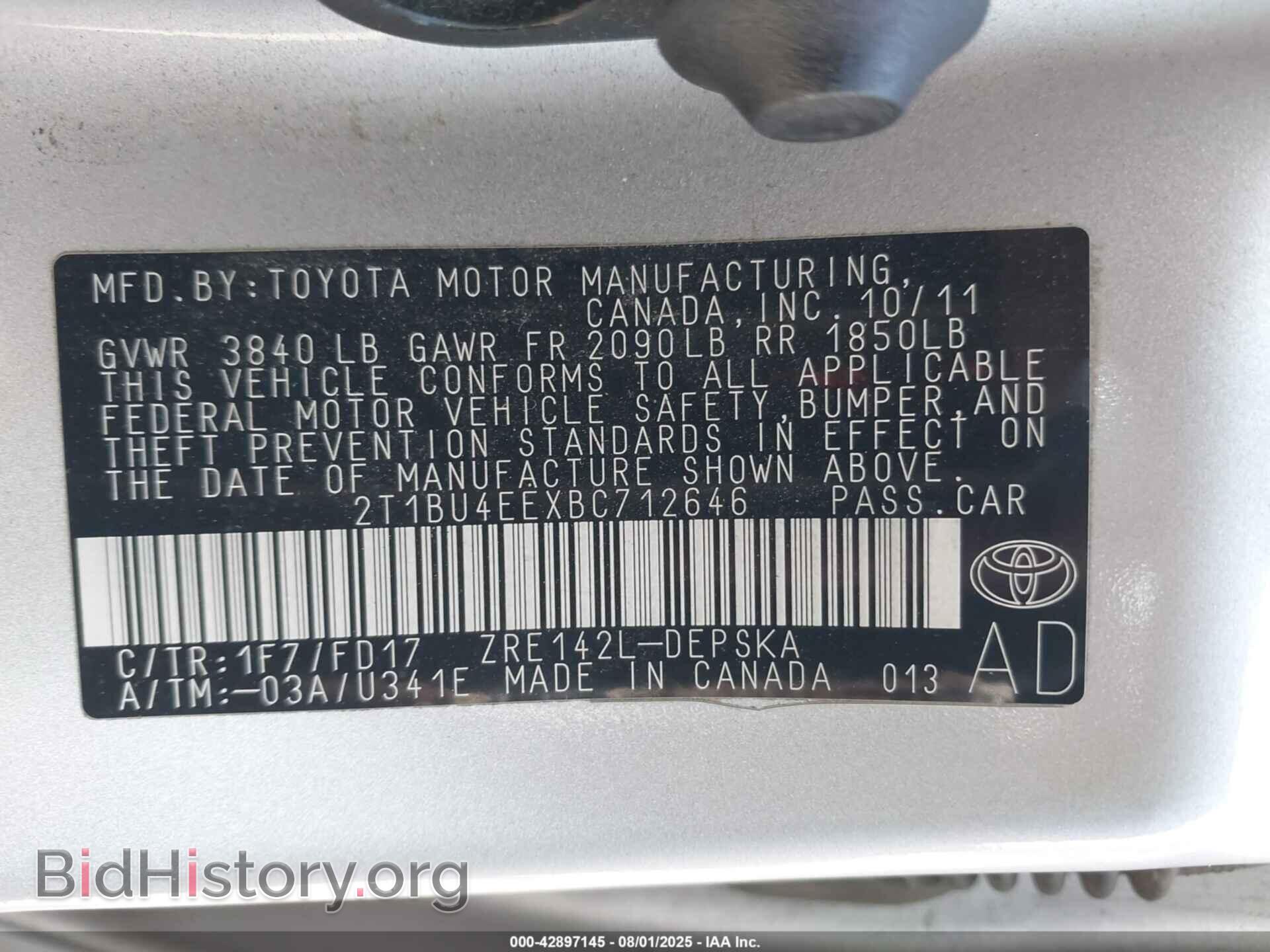 2011 TOYOTA COROLLA - VIN: 2T1BU4EEXBC712646 - Фото 9