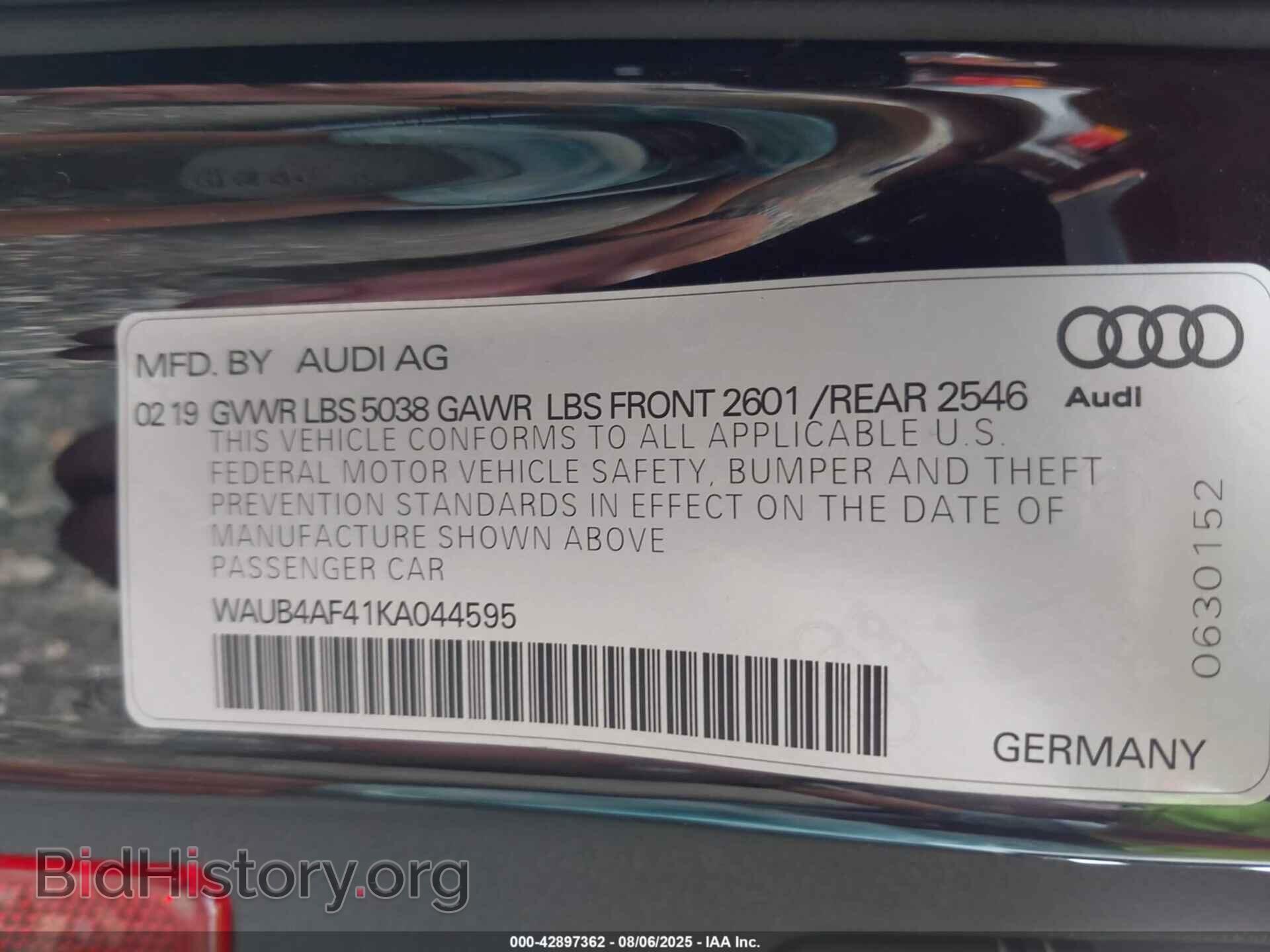2019 AUDI S4 - VIN: WAUB4AF41KA044595 - Фото 9