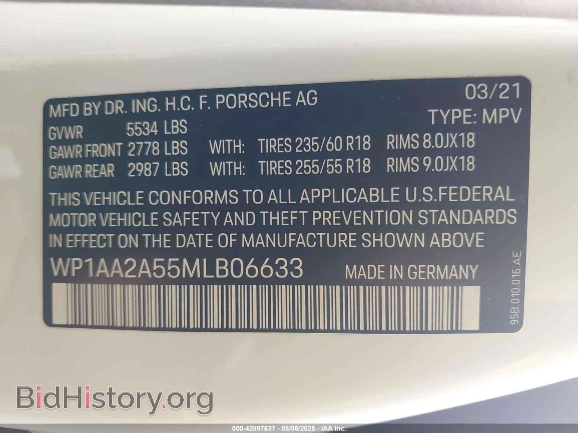 2021 PORSCHE MACAN - VIN: WP1AA2A55MLB06633 - Фото 9