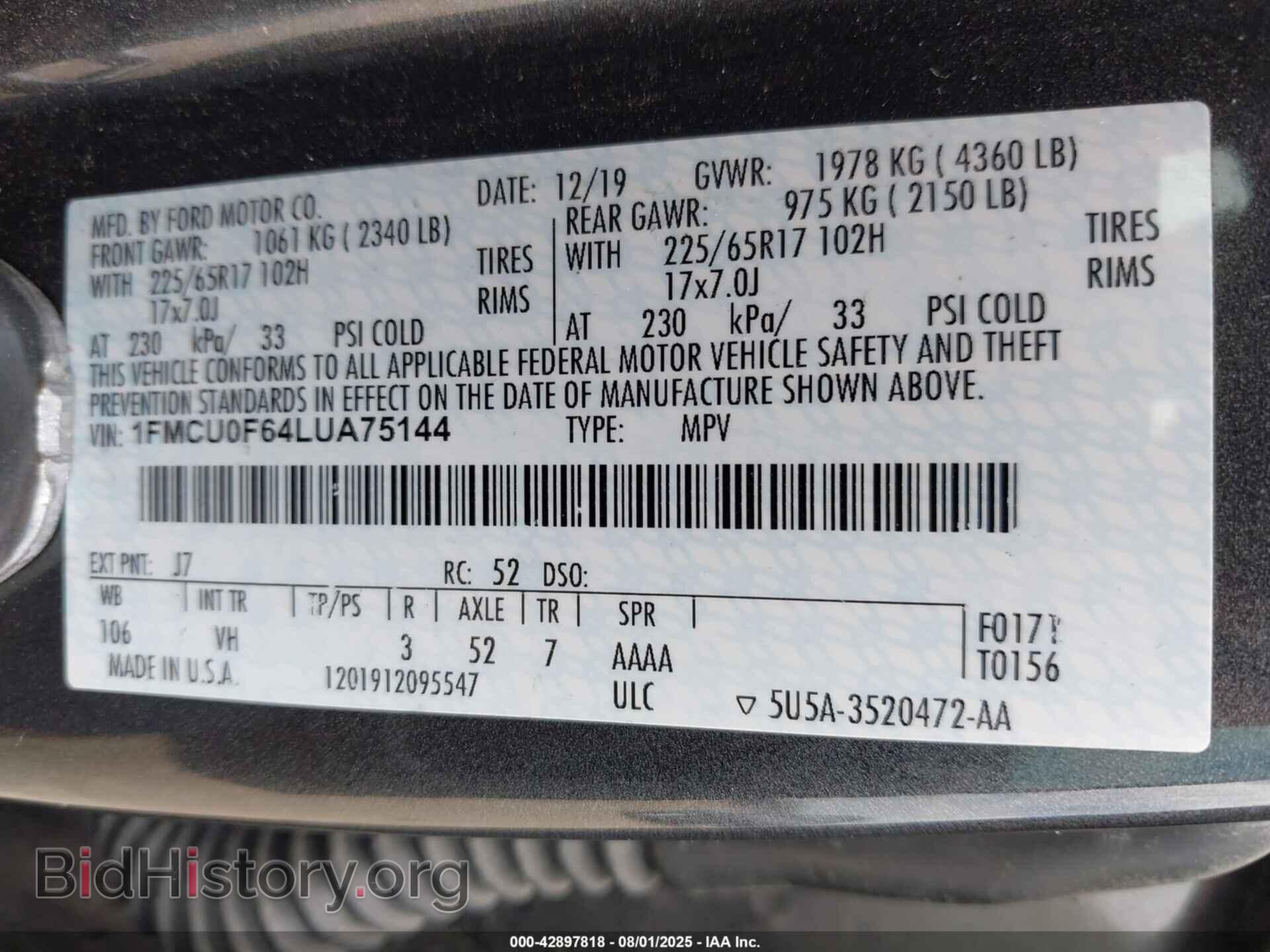 2020 FORD ESCAPE - VIN: 1FMCU0F64LUA75144 - Photo 9
