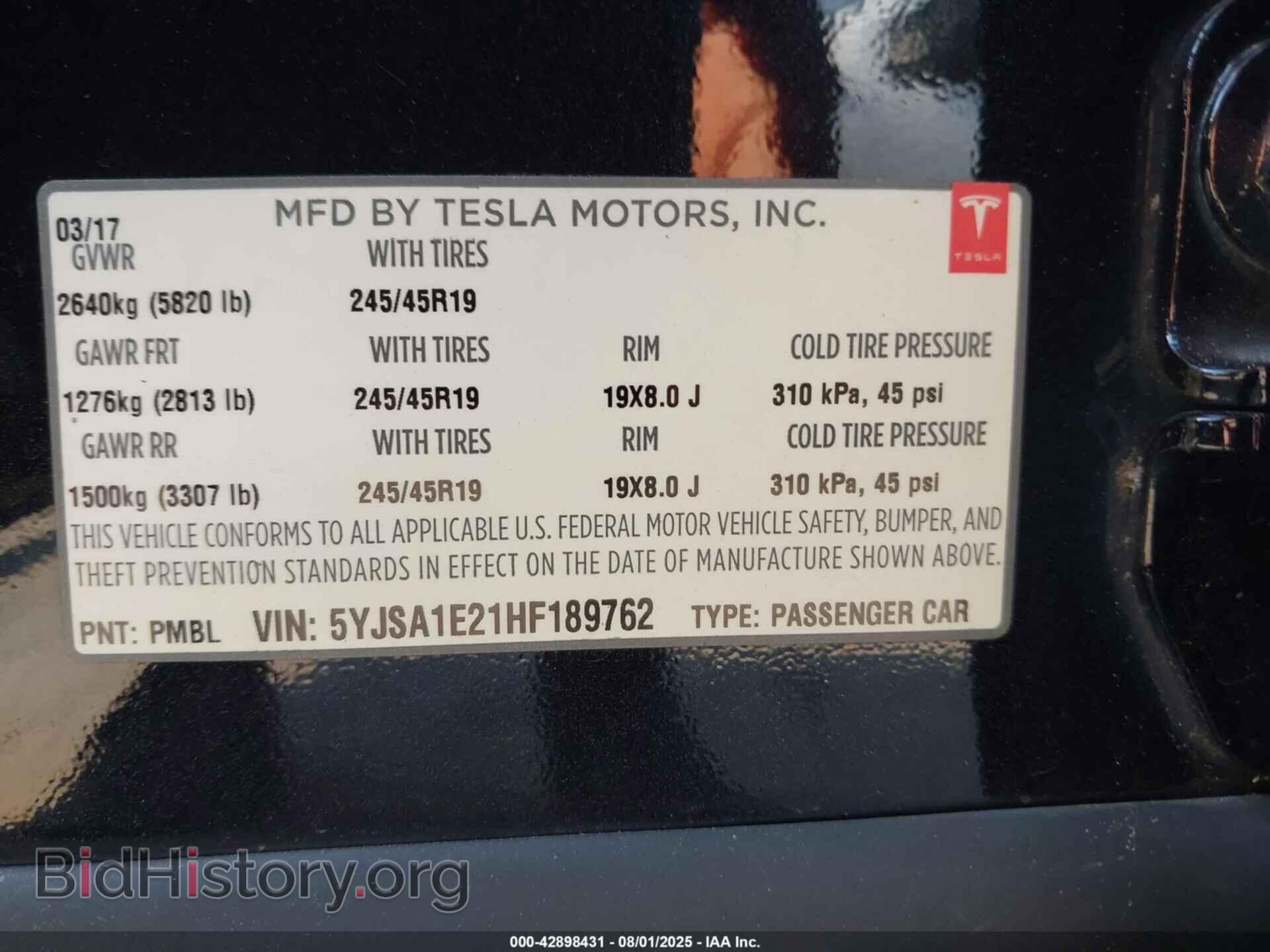 2017 TESLA MODEL S - VIN: 5YJSA1E21HF189762 - Photo 9