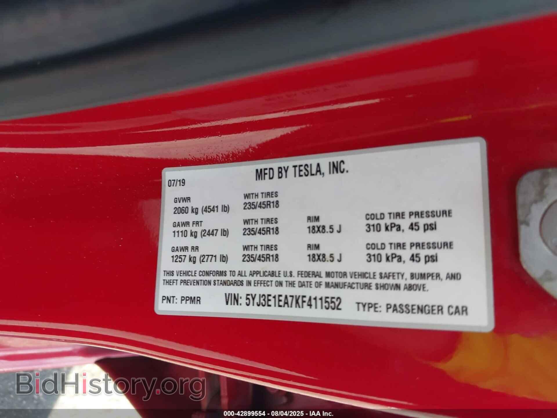 2019 TESLA MODEL 3 - VIN: 5YJ3E1EA7KF411552 - Photo 9
