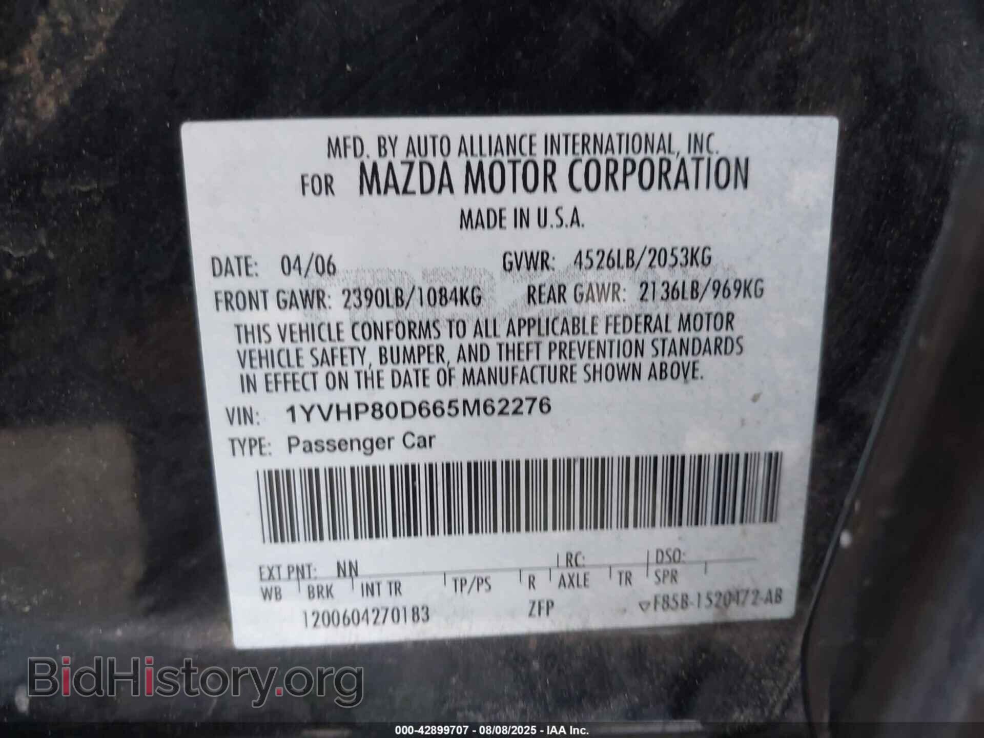 2006 MAZDA 6 - VIN: 1YVHP80D665M62276 - Photo 9