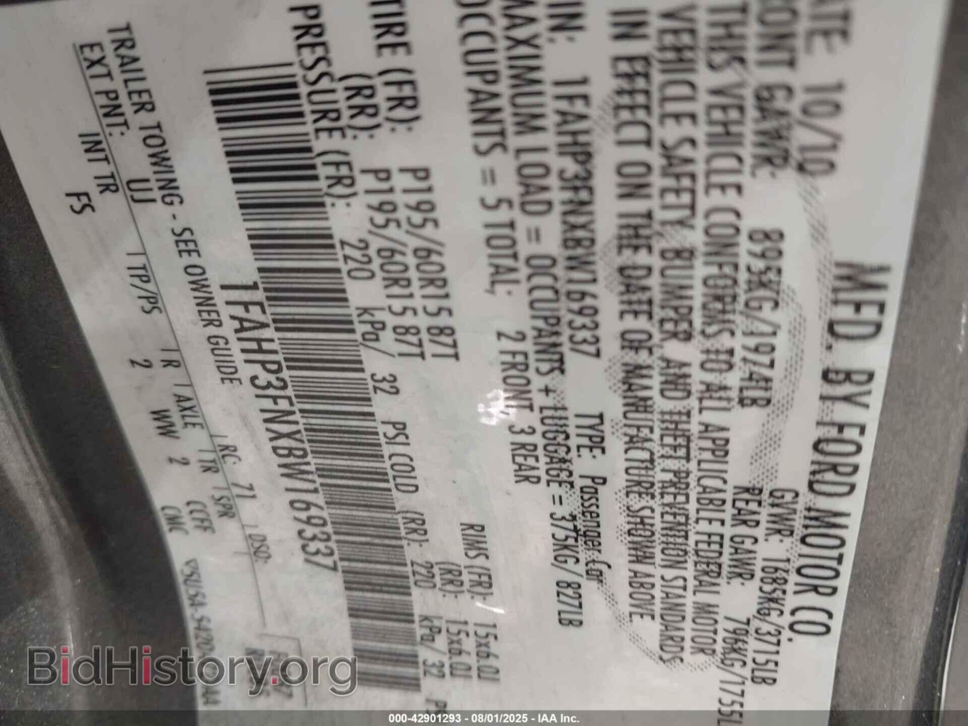 2011 FORD FOCUS - VIN: 1FAHP3FNXBW169337 - Фото 9