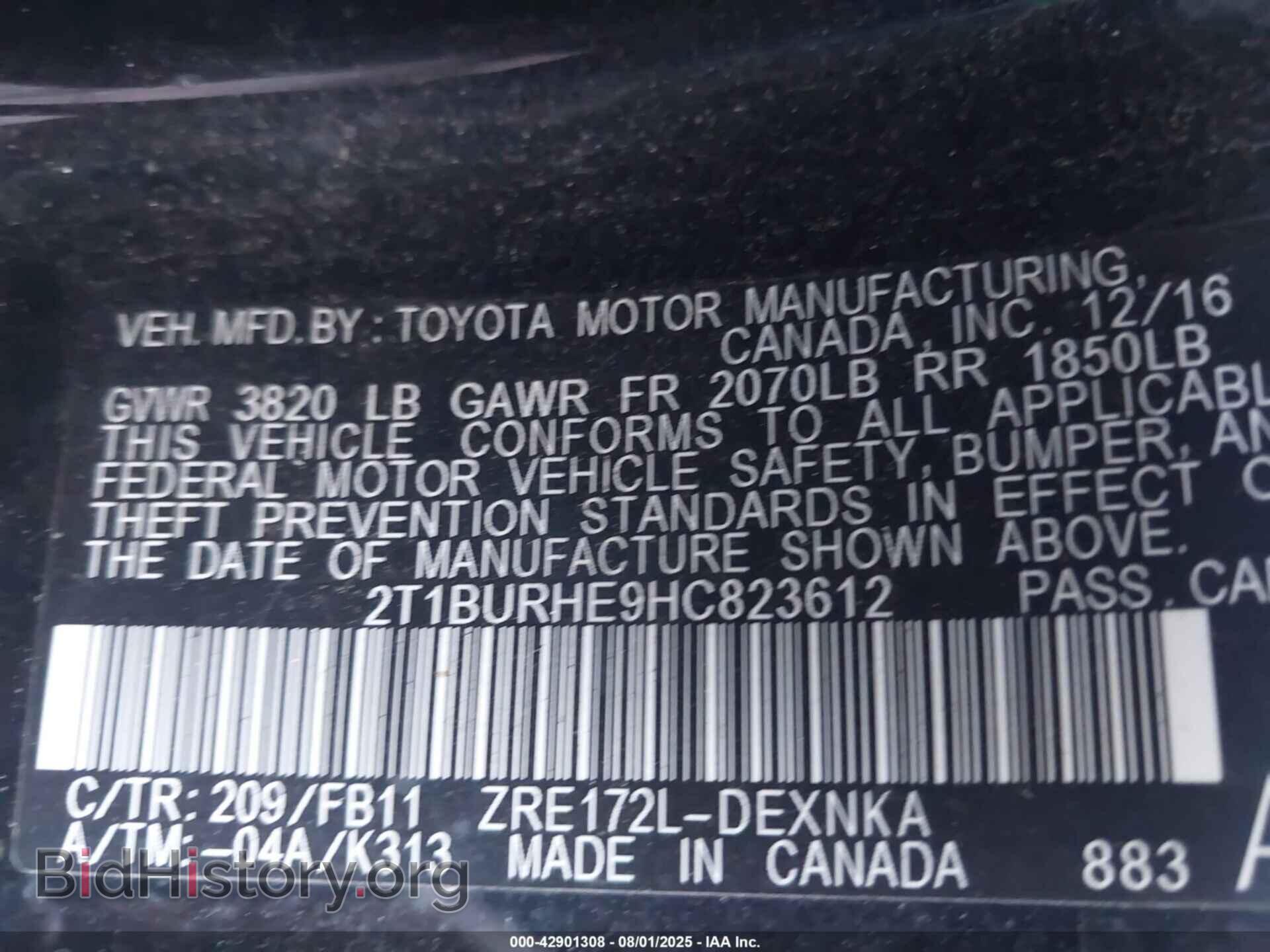 2017 TOYOTA COROLLA - VIN: 2T1BURHE9HC823612 - Фото 9