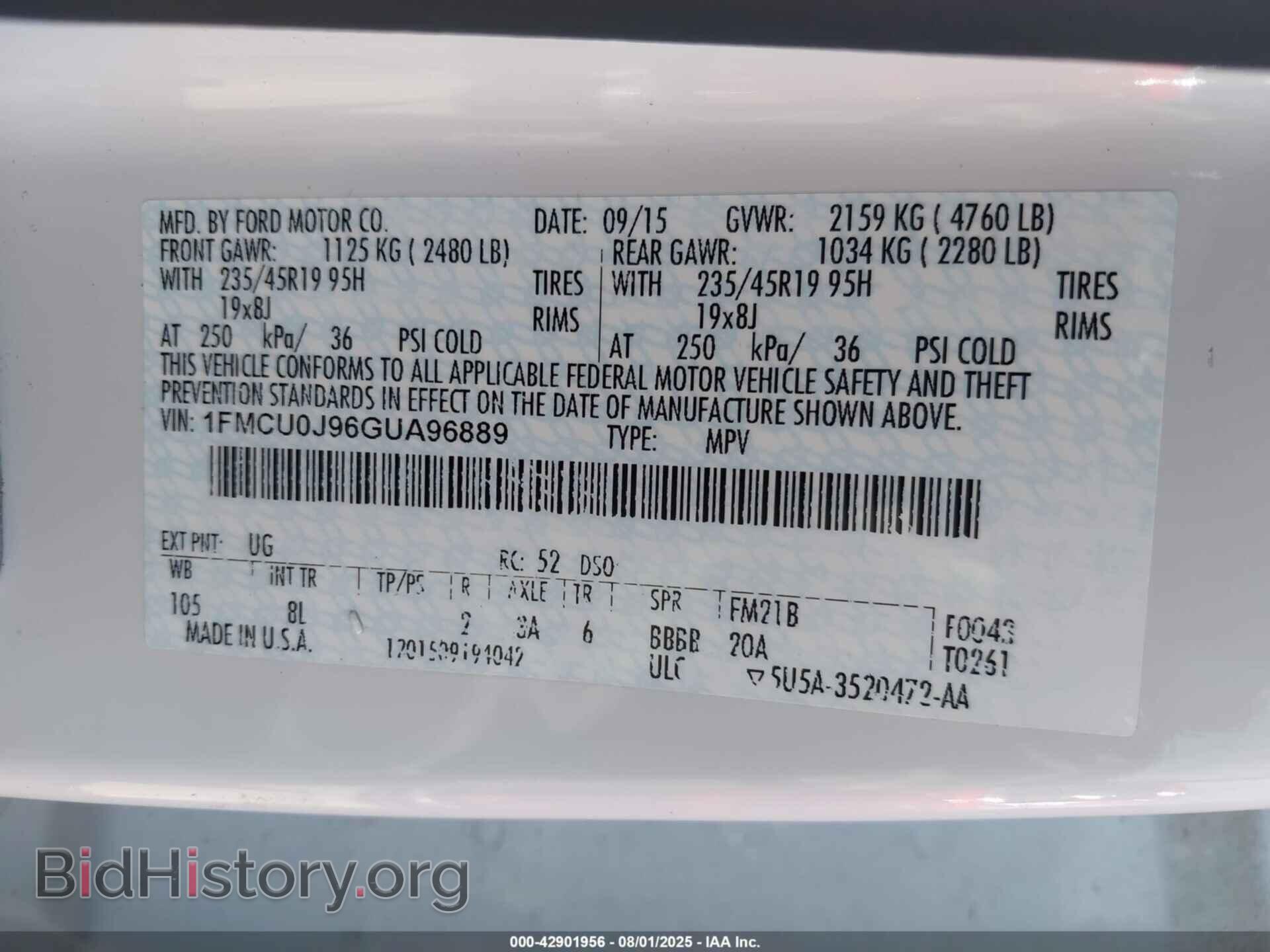 2016 FORD ESCAPE - VIN: 1FMCU0J96GUA96889 - Photo 9