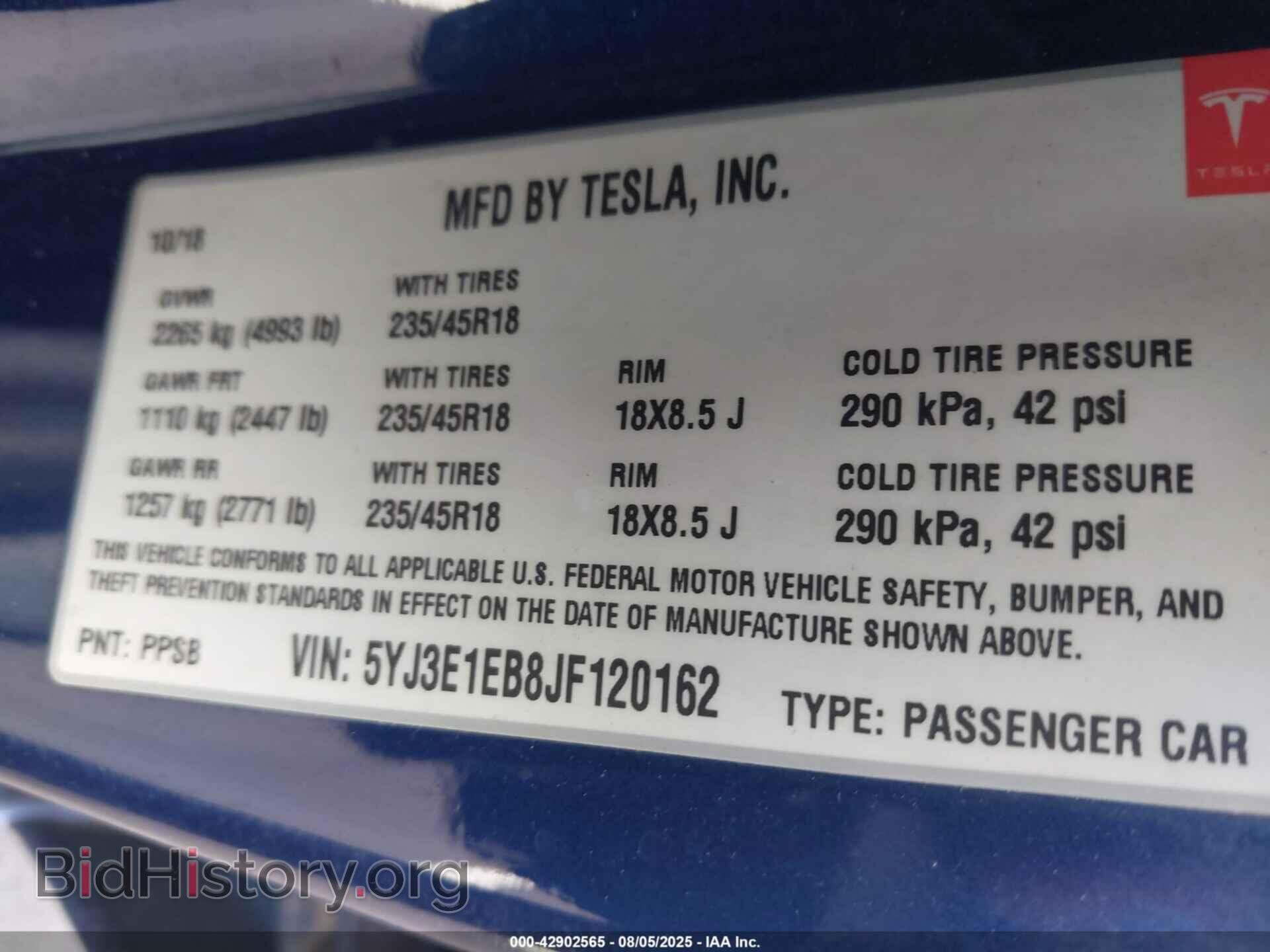 2018 TESLA MODEL 3 - VIN: 5YJ3E1EB8JF120162 - Фото 9
