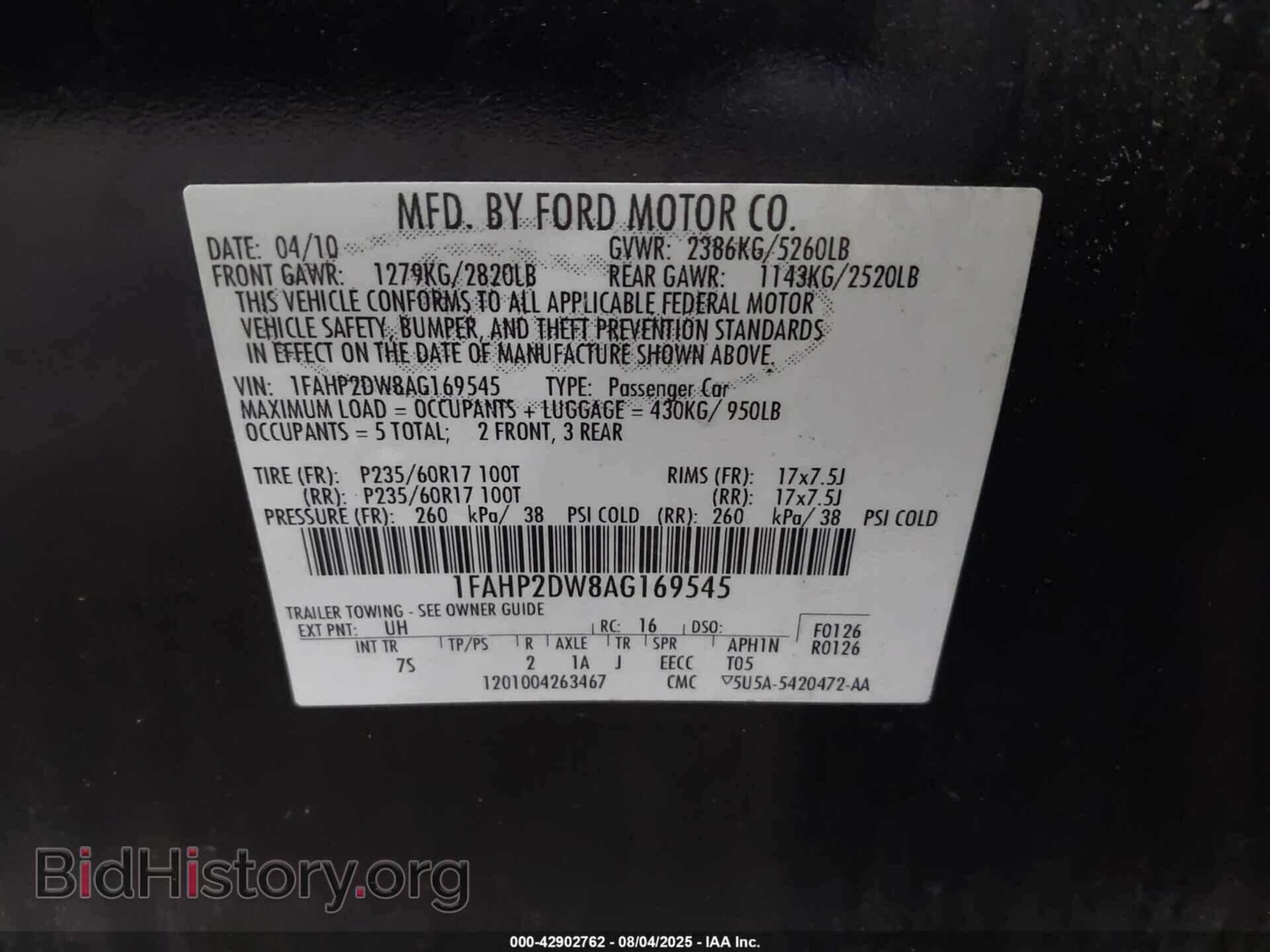 2010 FORD TAURUS - VIN: 1FAHP2DW8AG169545 - Фото 9