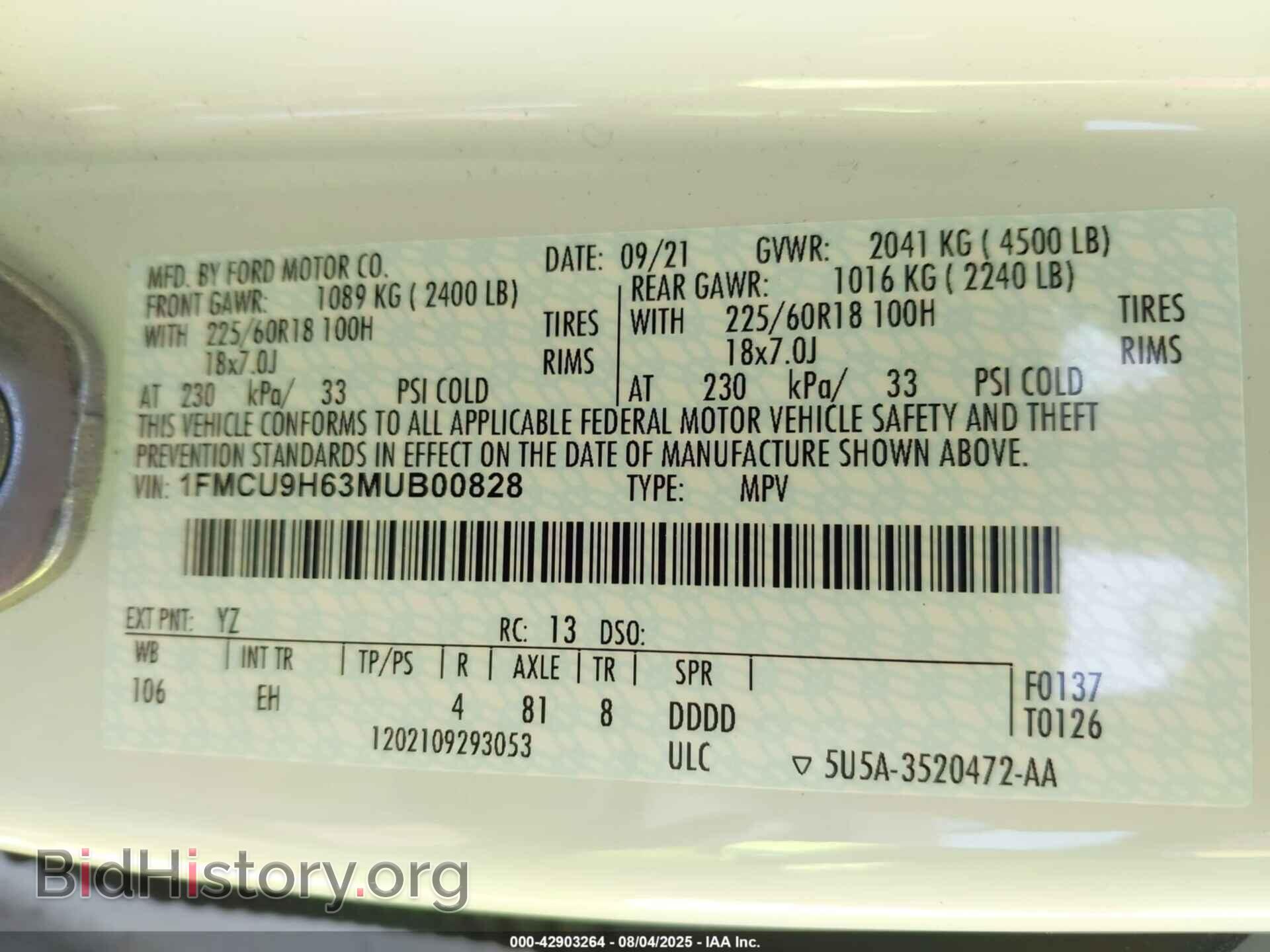 2021 FORD ESCAPE - VIN: 1FMCU9H63MUB00828 - Фото 9