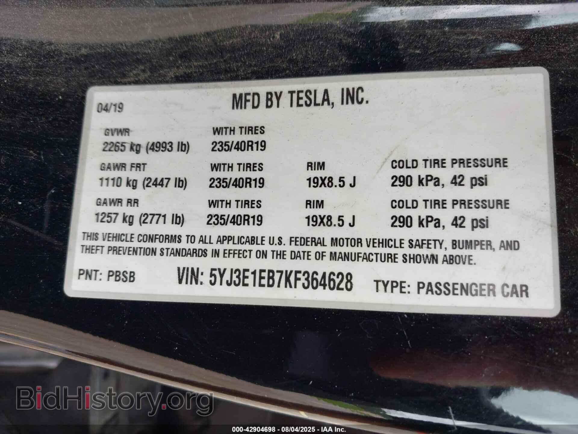 2019 TESLA MODEL 3 - VIN: 5YJ3E1EB7KF364628 - Photo 9