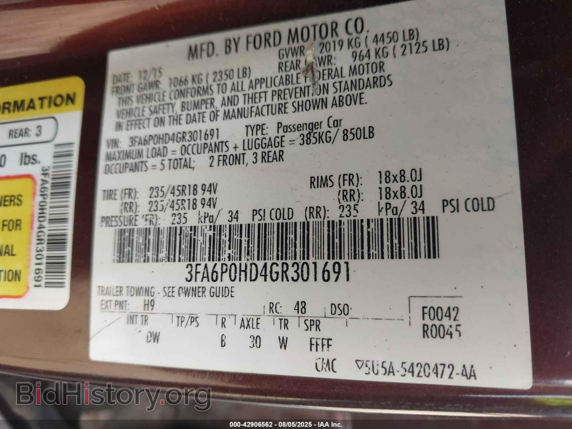 2016 FORD FUSION - VIN: 3FA6P0HD4GR301691 - Фото 9