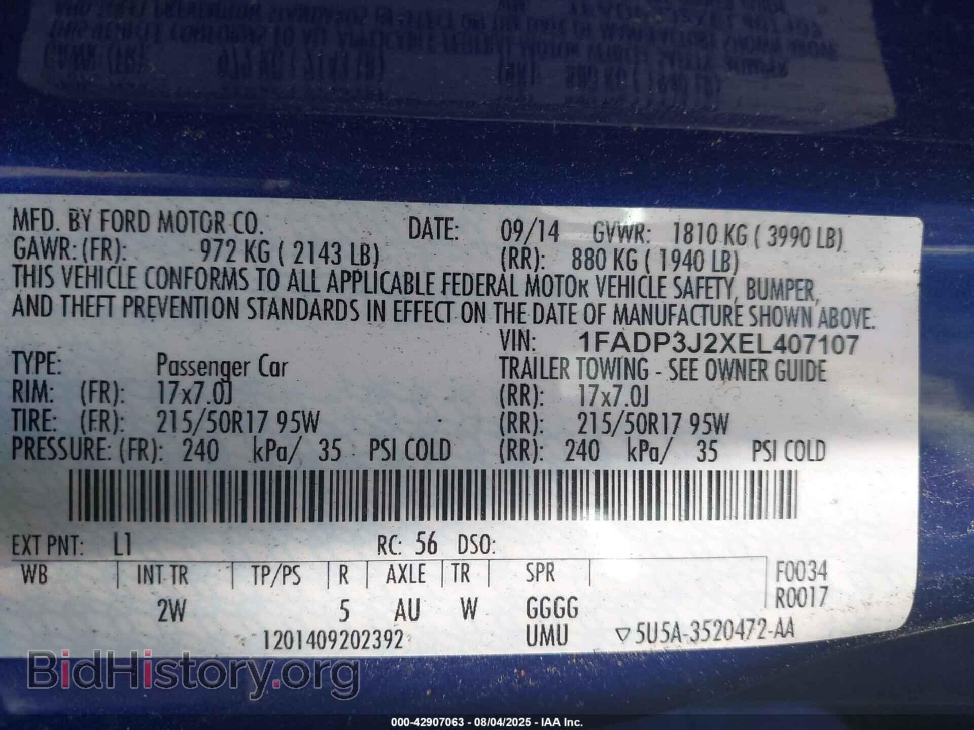 2014 FORD FOCUS - VIN: 1FADP3J2XEL407107 - Фото 9