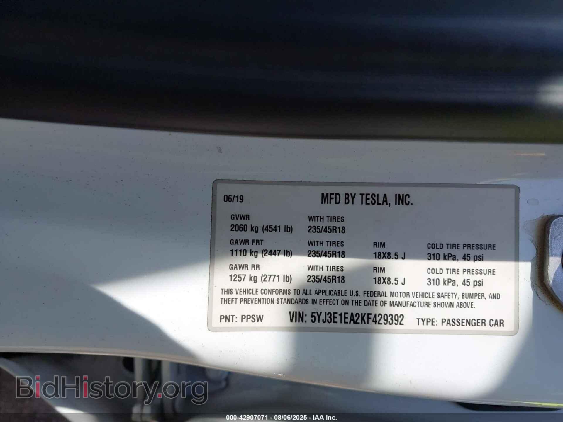 2019 TESLA MODEL 3 - VIN: 5YJ3E1EA2KF429392 - Photo 9