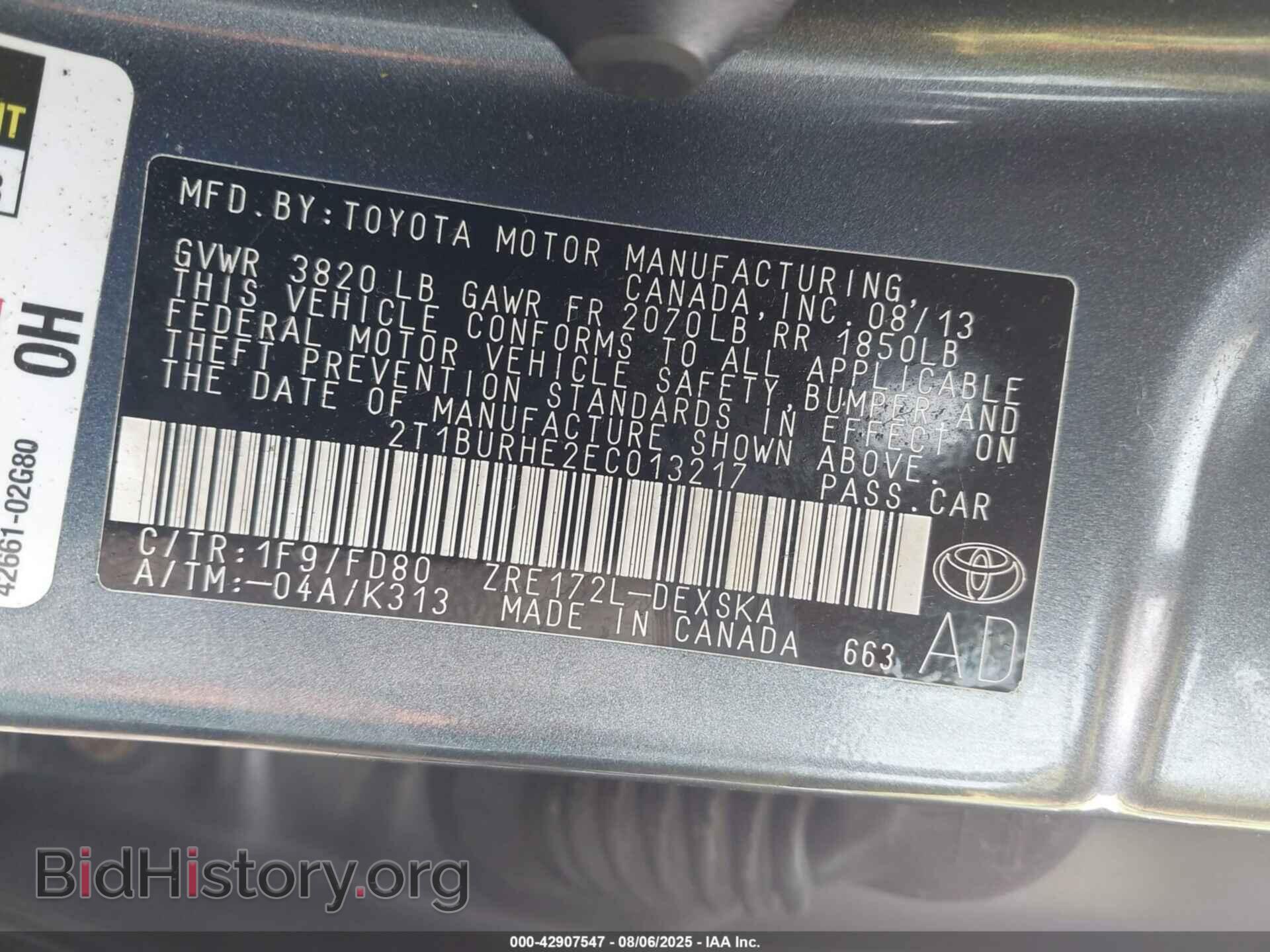 2014 TOYOTA COROLLA - VIN: 2T1BURHE2EC013217 - Фото 9