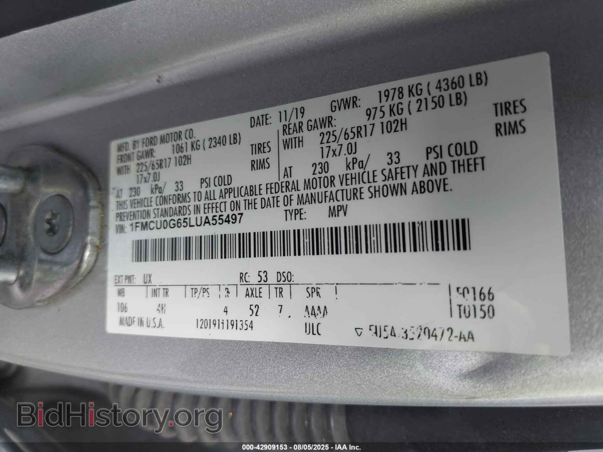 2020 FORD ESCAPE - VIN: 1FMCU0G65LUA55497 - Photo 9