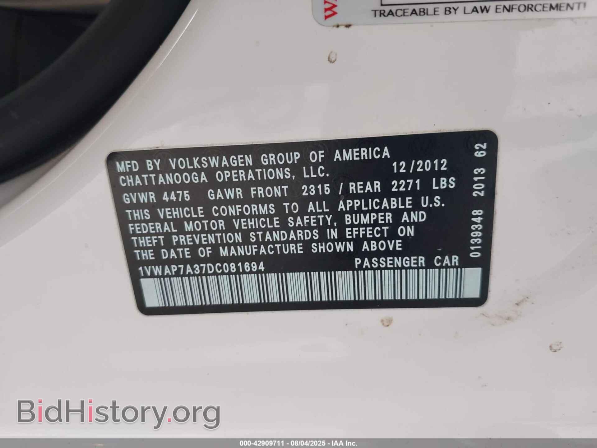 2013 VOLKSWAGEN PASSAT - VIN: 1VWAP7A37DC081694 - Фото 9