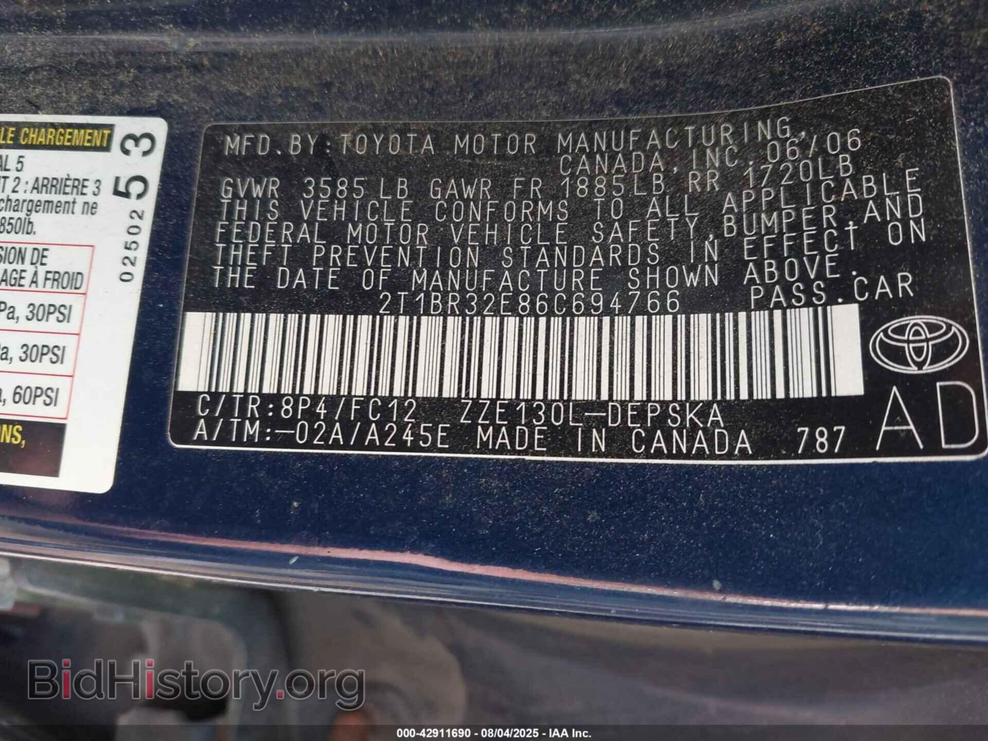 2006 TOYOTA COROLLA - VIN: 2T1BR32E86C694766 - Фото 9