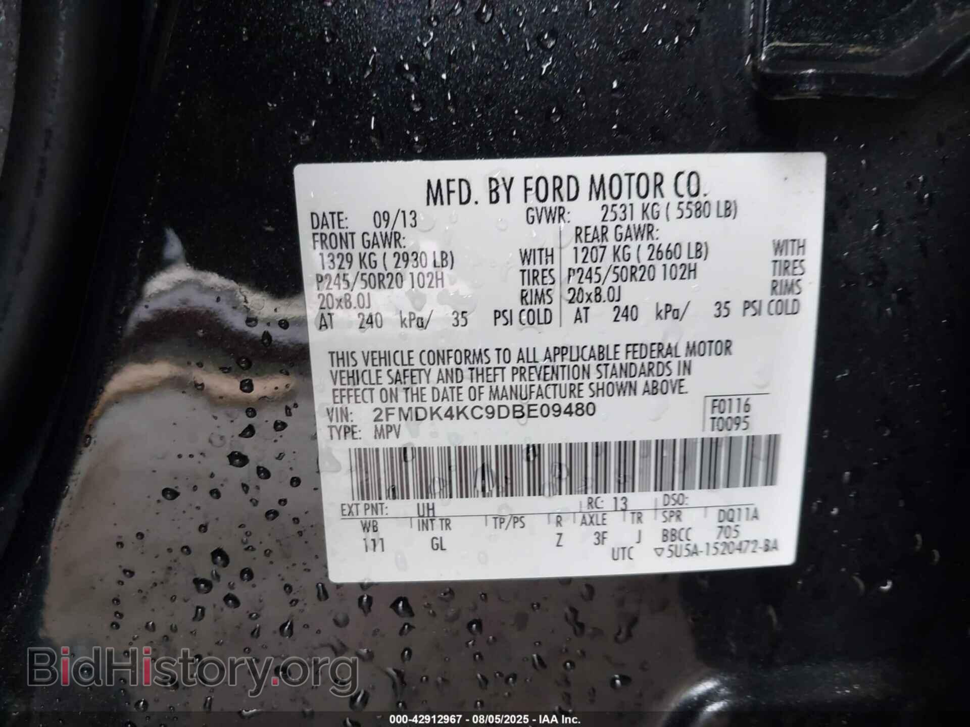 2013 FORD EDGE - VIN: 2FMDK4KC9DBE09480 - Photo 9