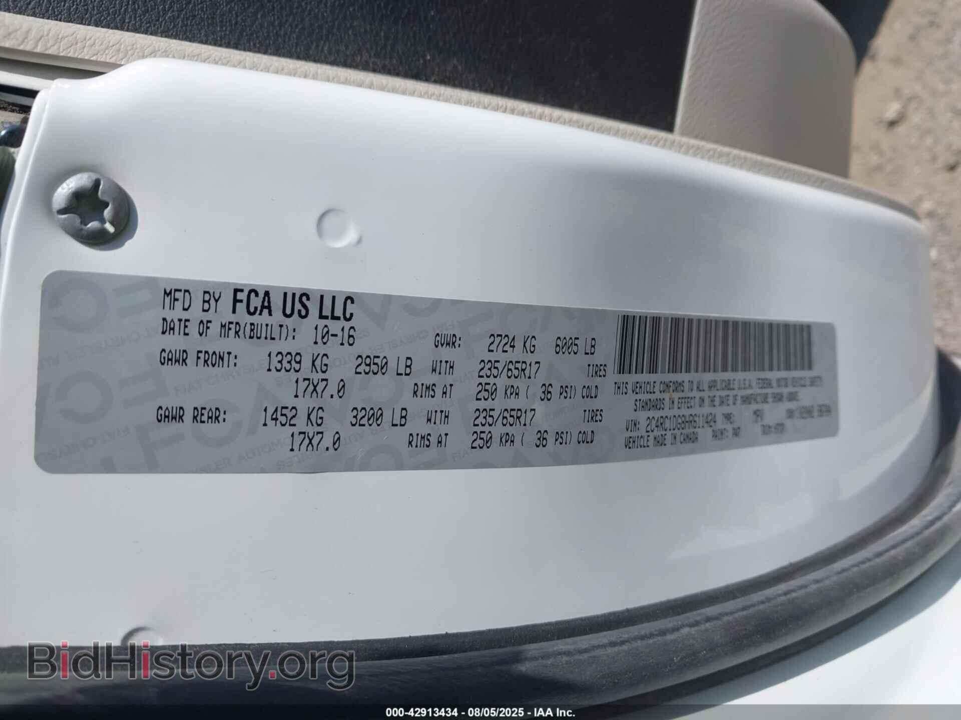 2017 CHRYSLER PACIFICA - VIN: 2C4RC1DG8HR611424 - Фото 9