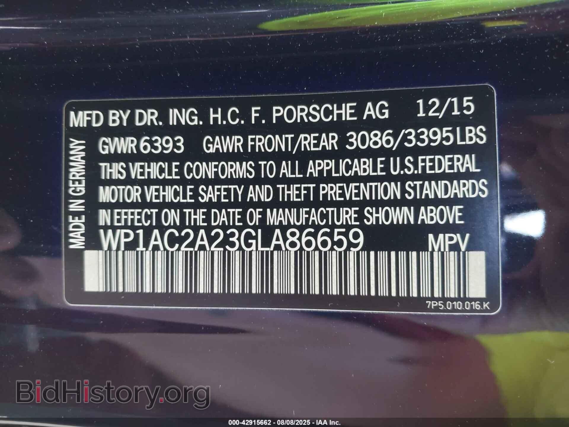 2016 PORSCHE CAYENNE - VIN: WP1AC2A23GLA86659 - Фото 9
