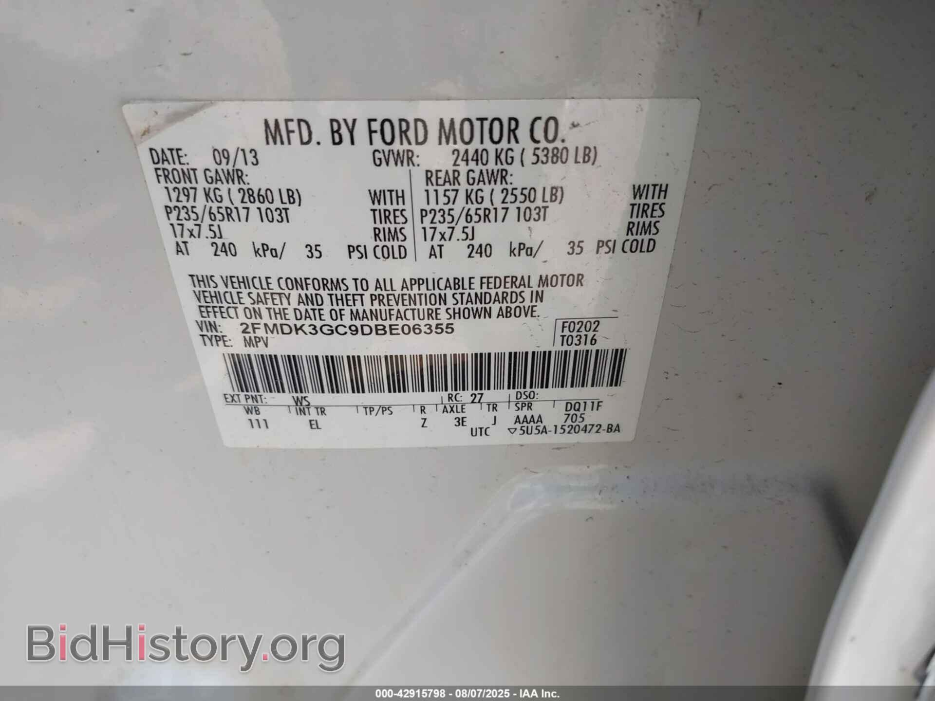 2013 FORD EDGE - VIN: 2FMDK3GC9DBE06355 - Фото 9