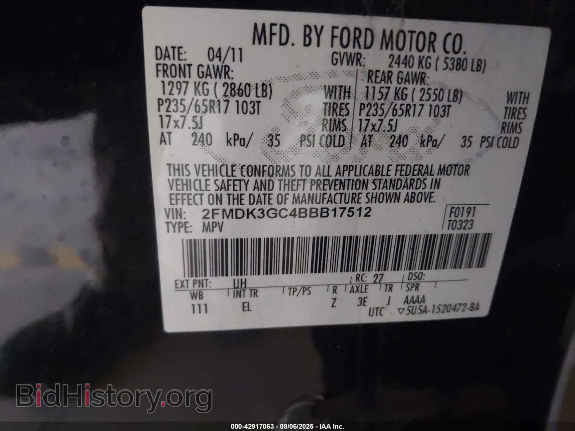 2011 FORD EDGE - VIN: 2FMDK3GC4BBB17512 - Фото 9
