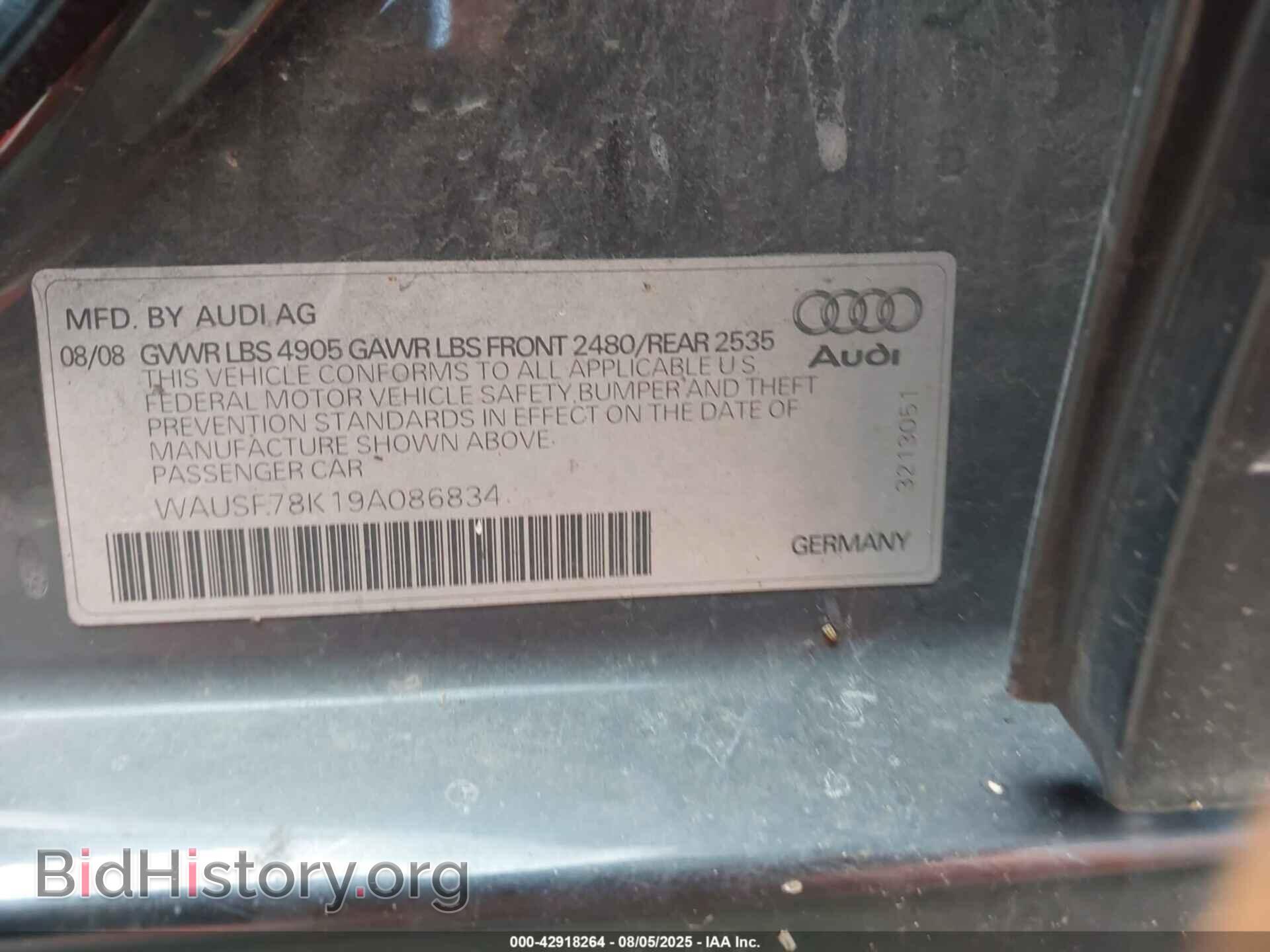 2009 AUDI A4 - VIN: WAUSF78K19A086834 - Фото 9