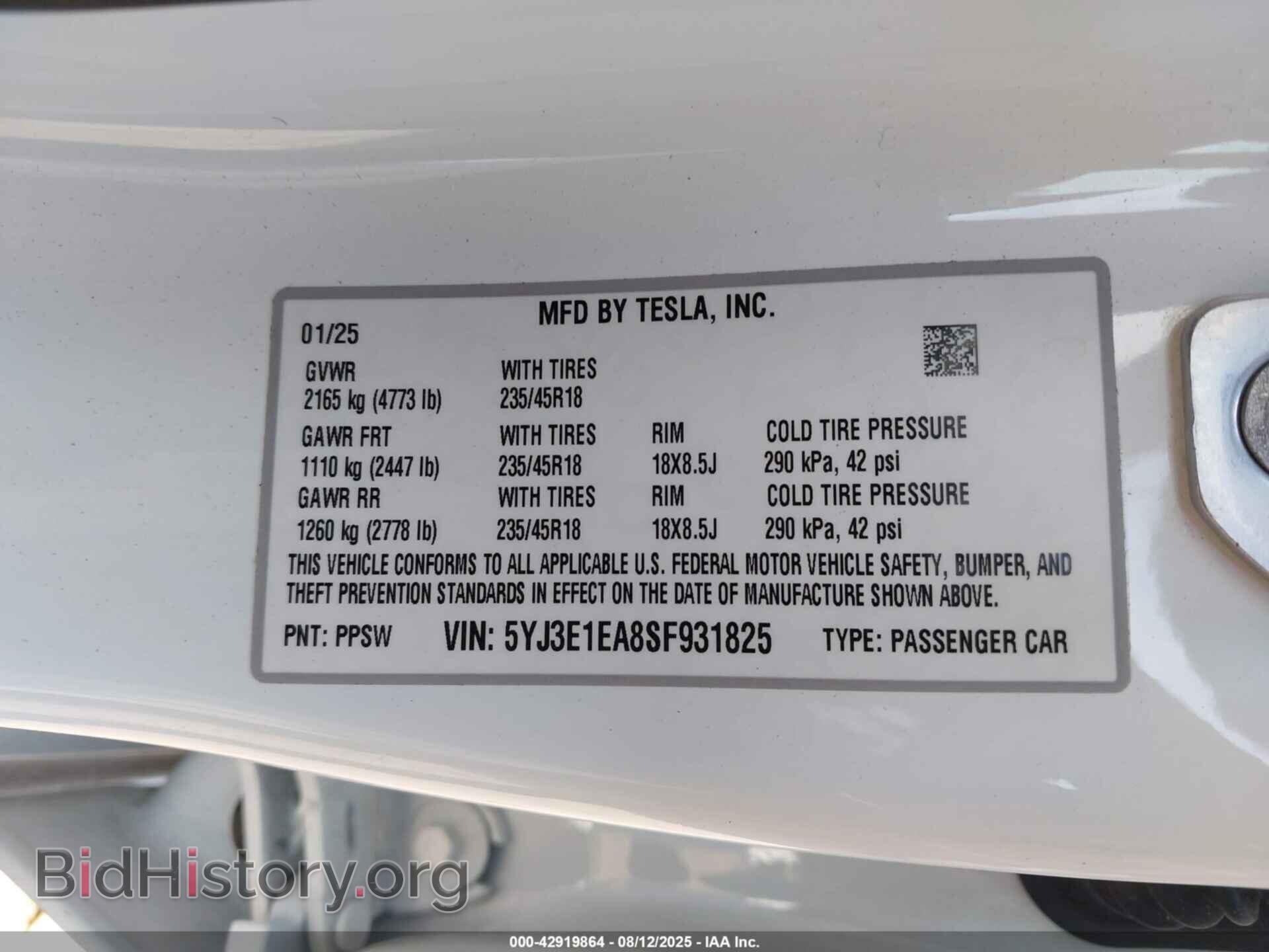 2025 TESLA MODEL 3 - VIN: 5YJ3E1EA8SF931825 - Photo 9