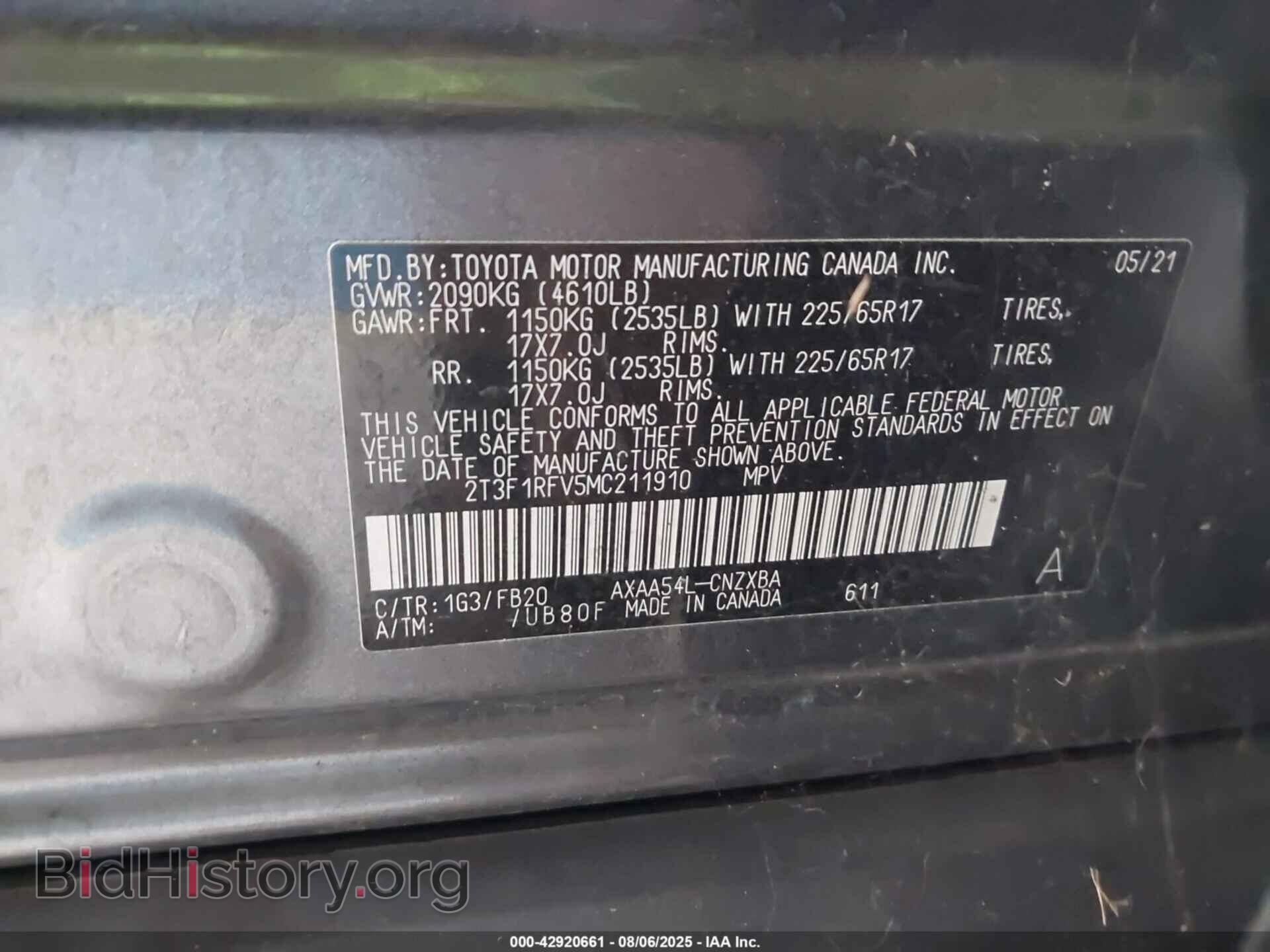 2021 TOYOTA RAV4 - VIN: 2T3F1RFV5MC211910 - Фото 9