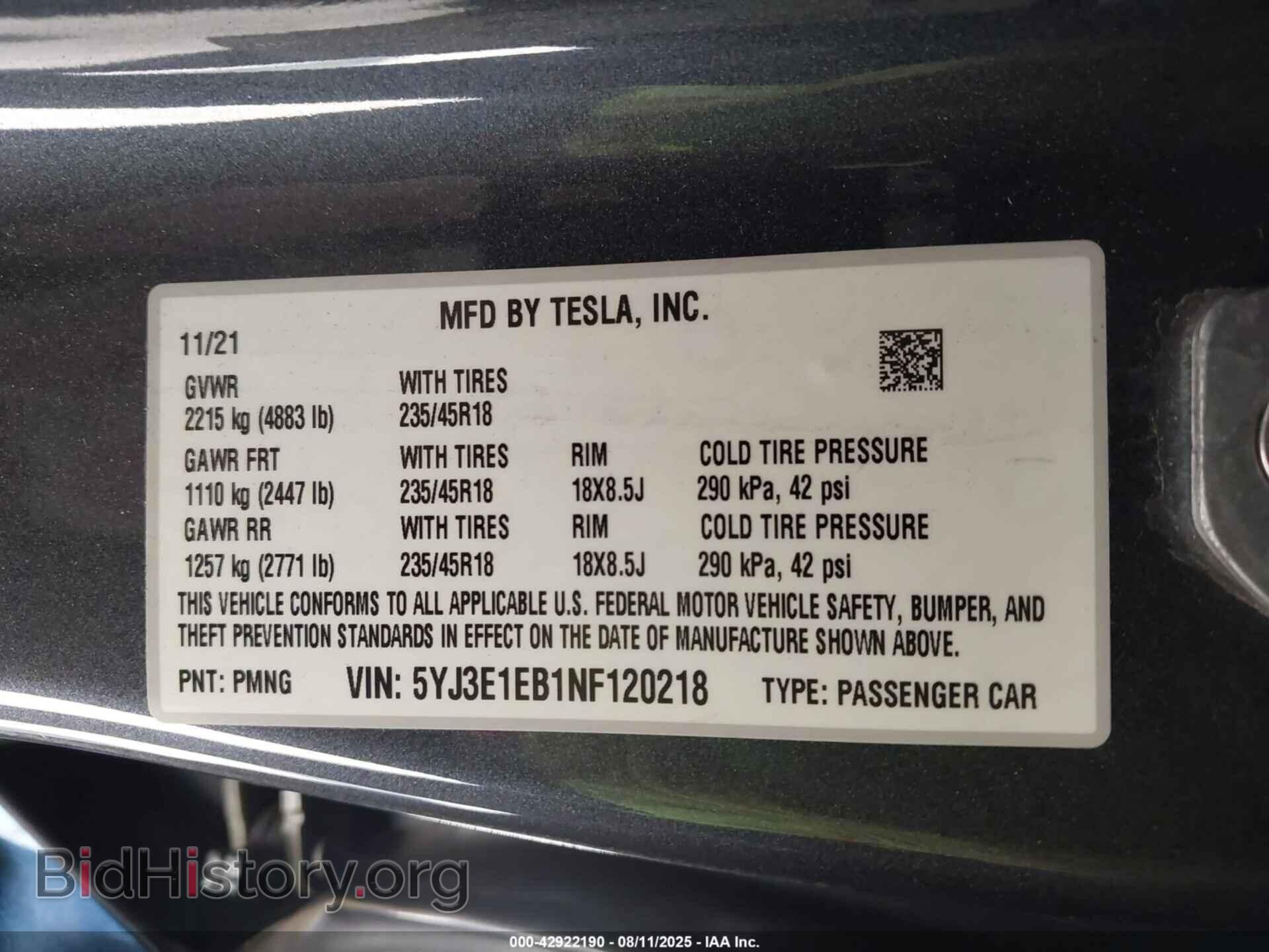 2022 TESLA MODEL 3 - VIN: 5YJ3E1EB1NF120218 - Фото 9