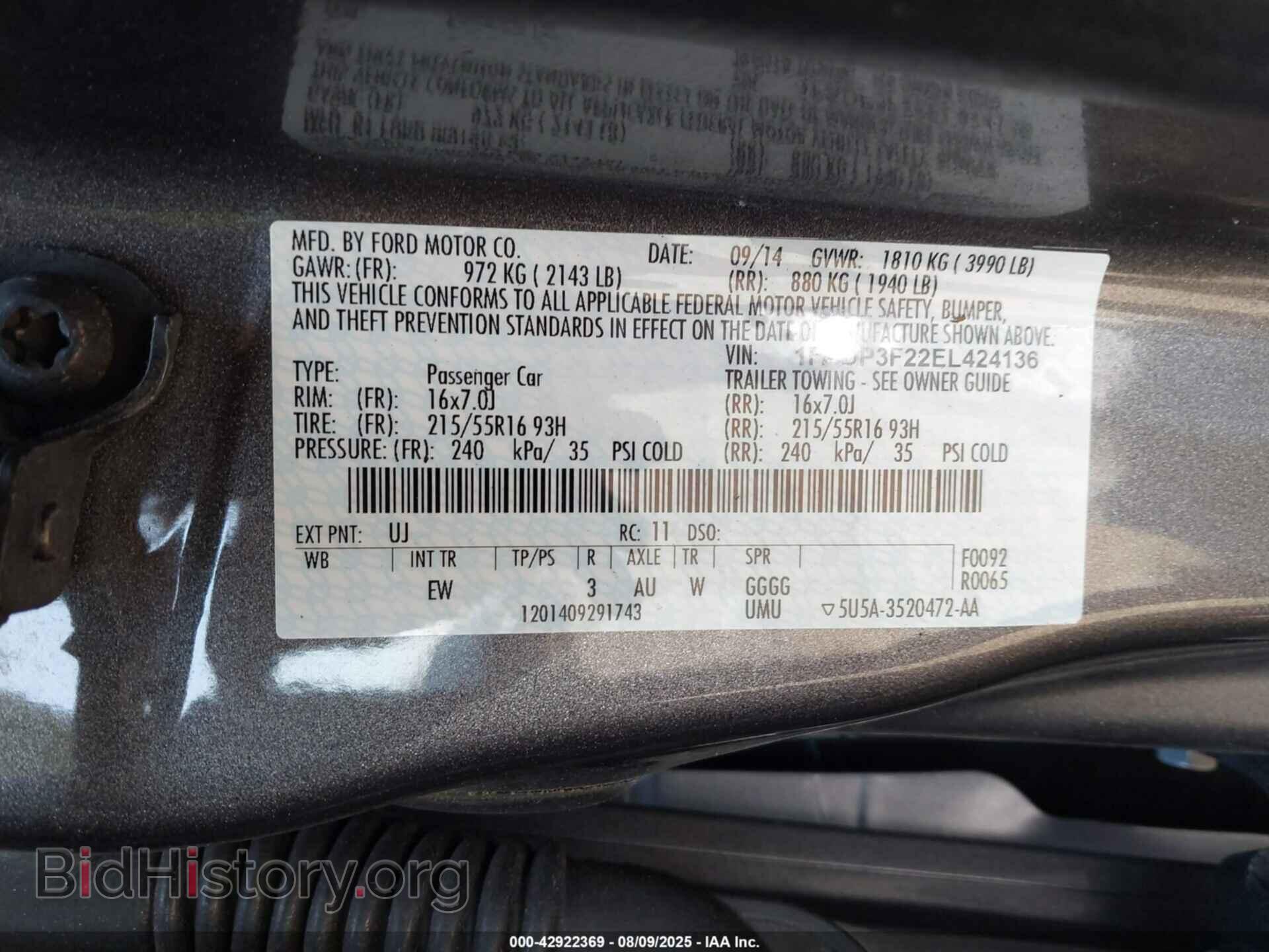 2014 FORD FOCUS - VIN: 1FADP3F22EL424136 - Фото 9