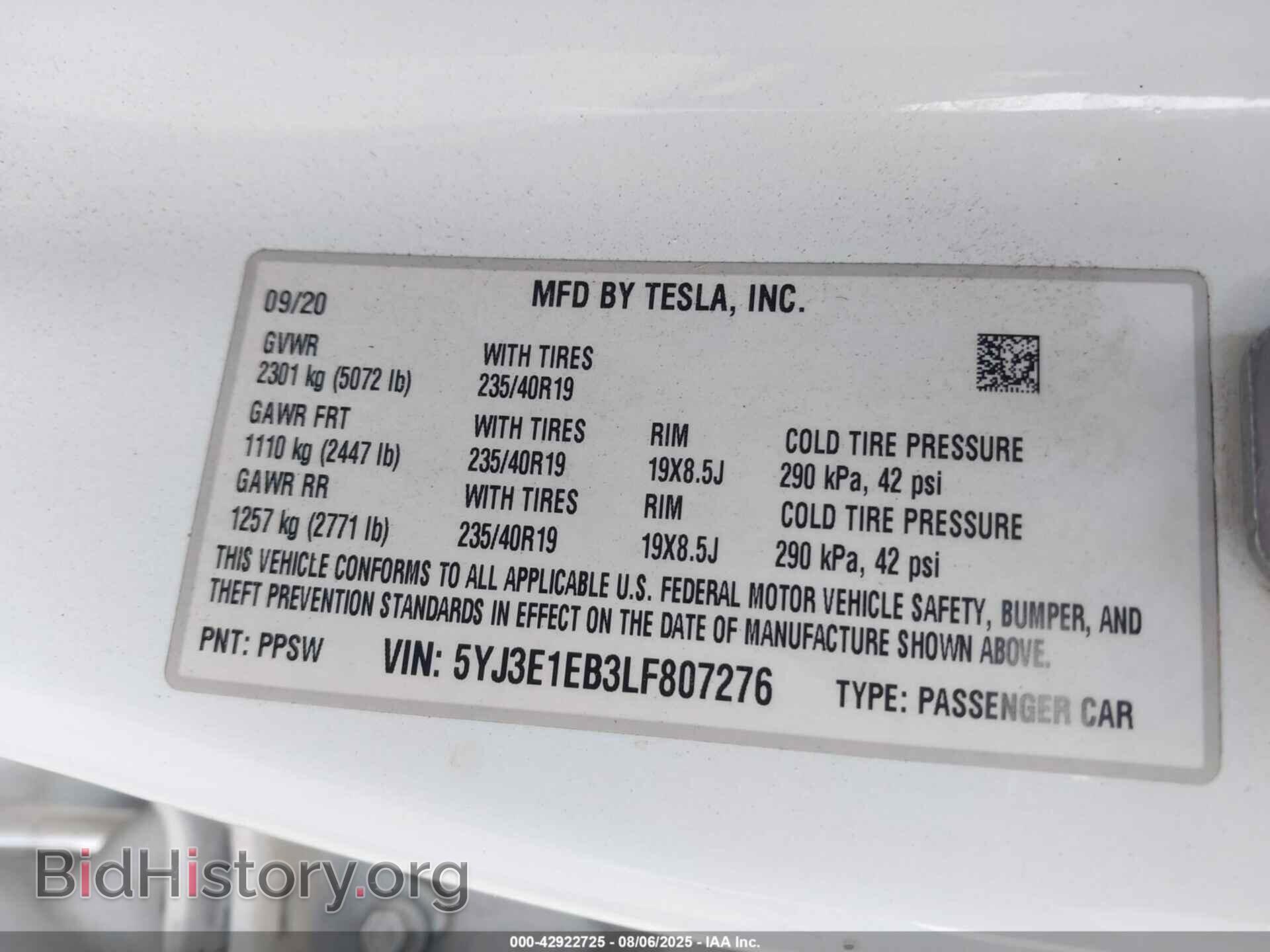 2020 TESLA MODEL 3 - VIN: 5YJ3E1EB3LF807276 - Фото 9