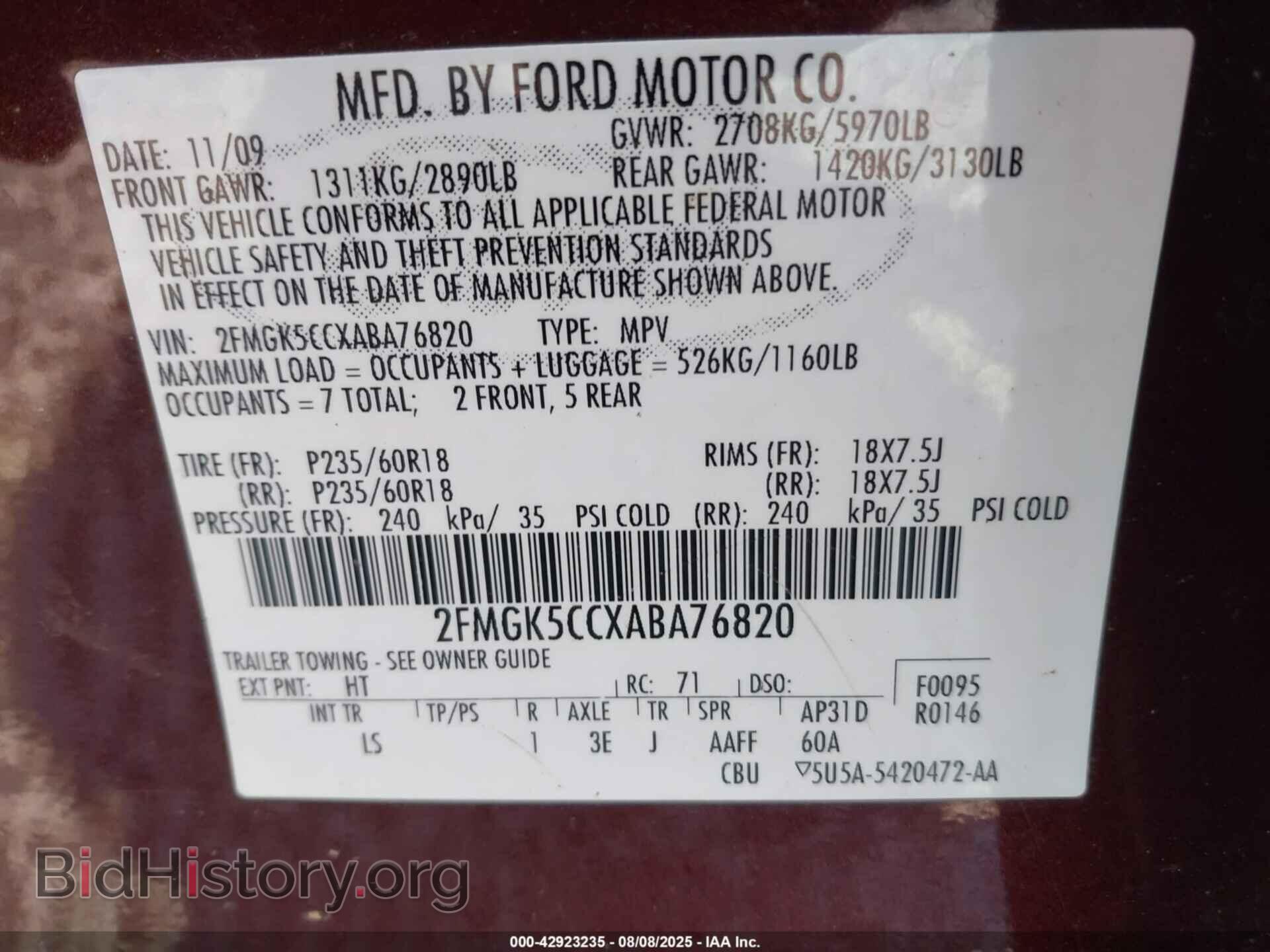 2010 FORD FLEX - VIN: 2FMGK5CCXABA76820 - Фото 9