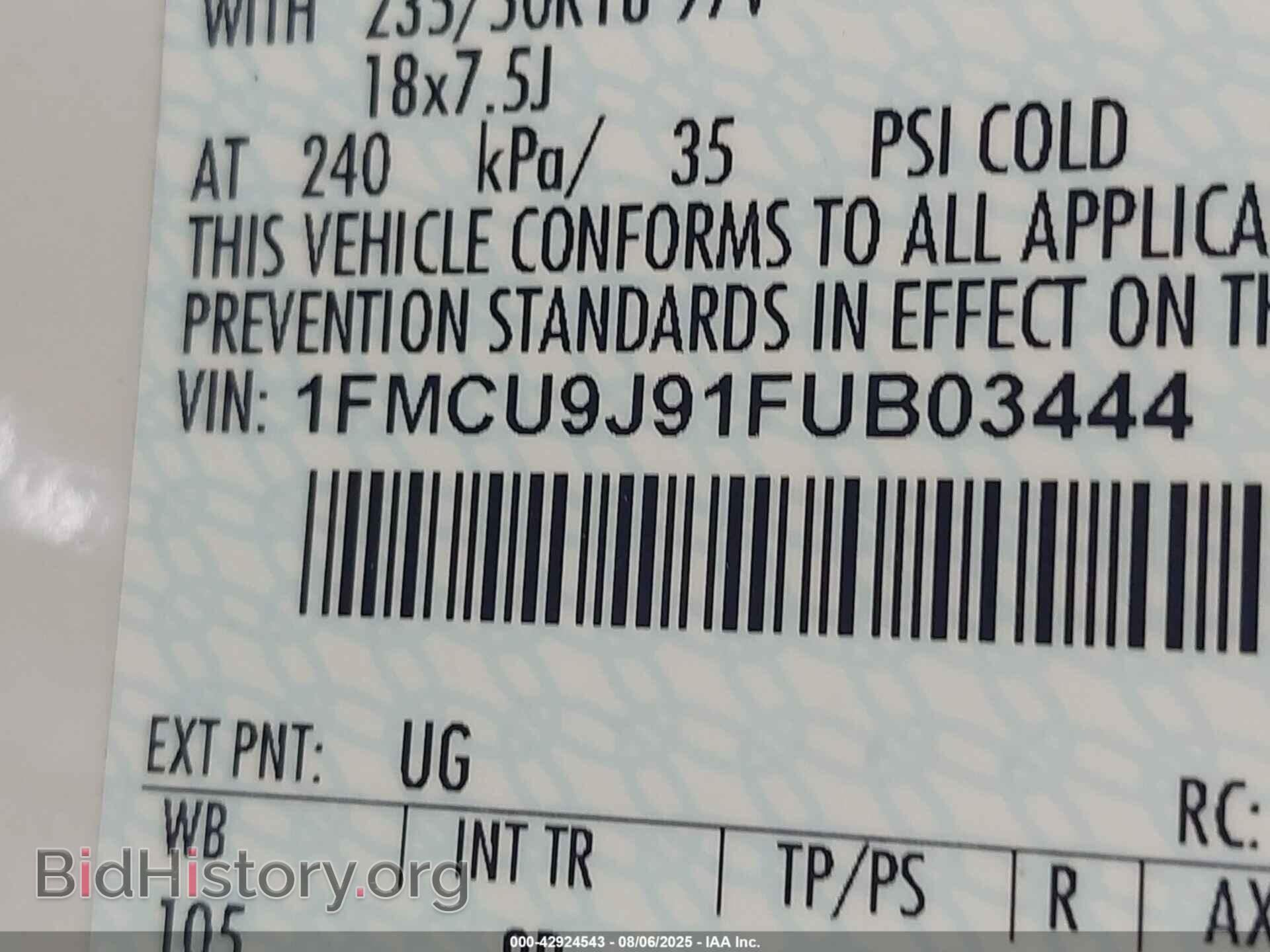 2015 FORD ESCAPE - VIN: 1FMCU9J91FUB03444 - Фото 9
