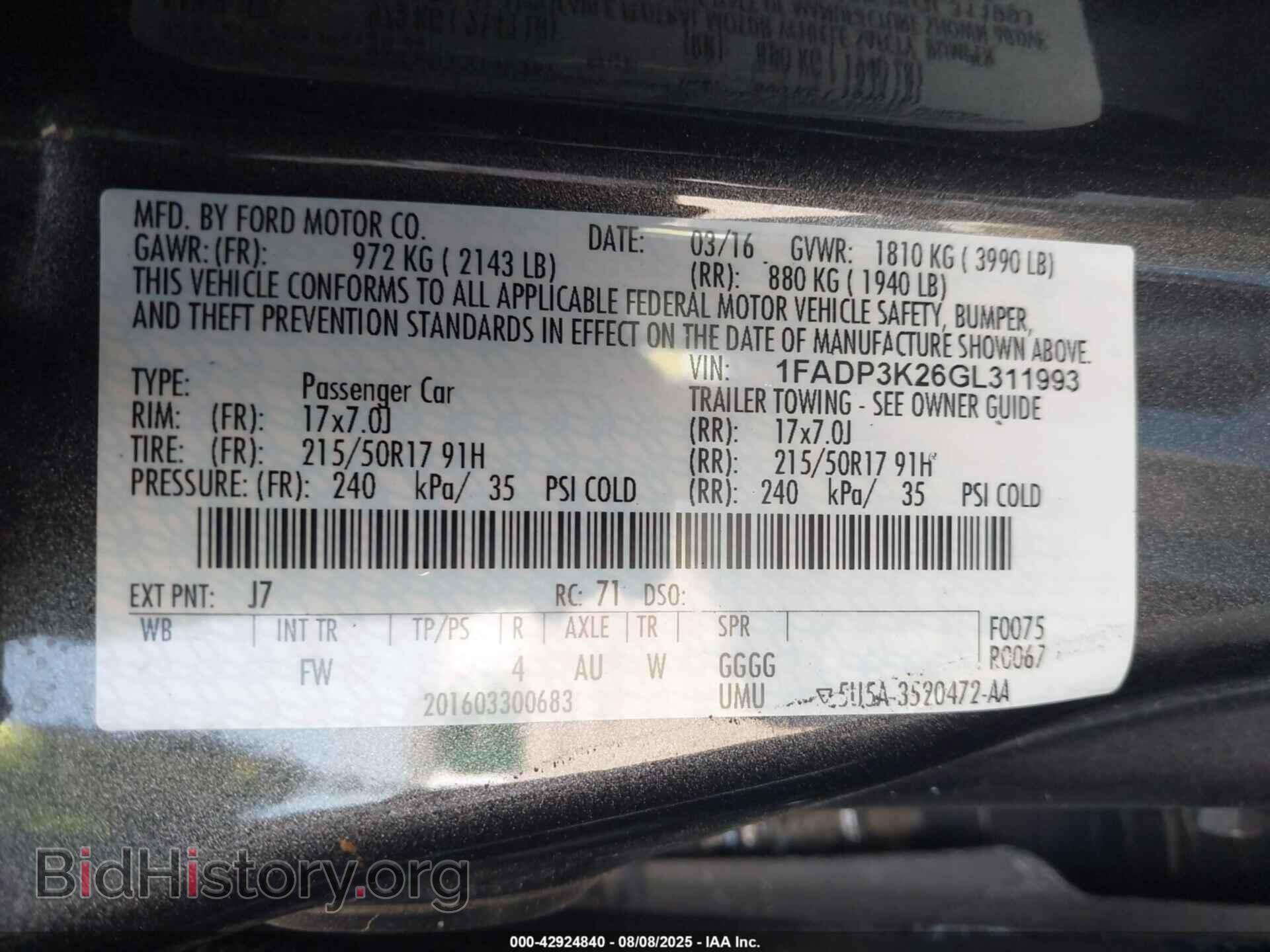 2016 FORD FOCUS - VIN: 1FADP3K26GL311993 - Фото 9