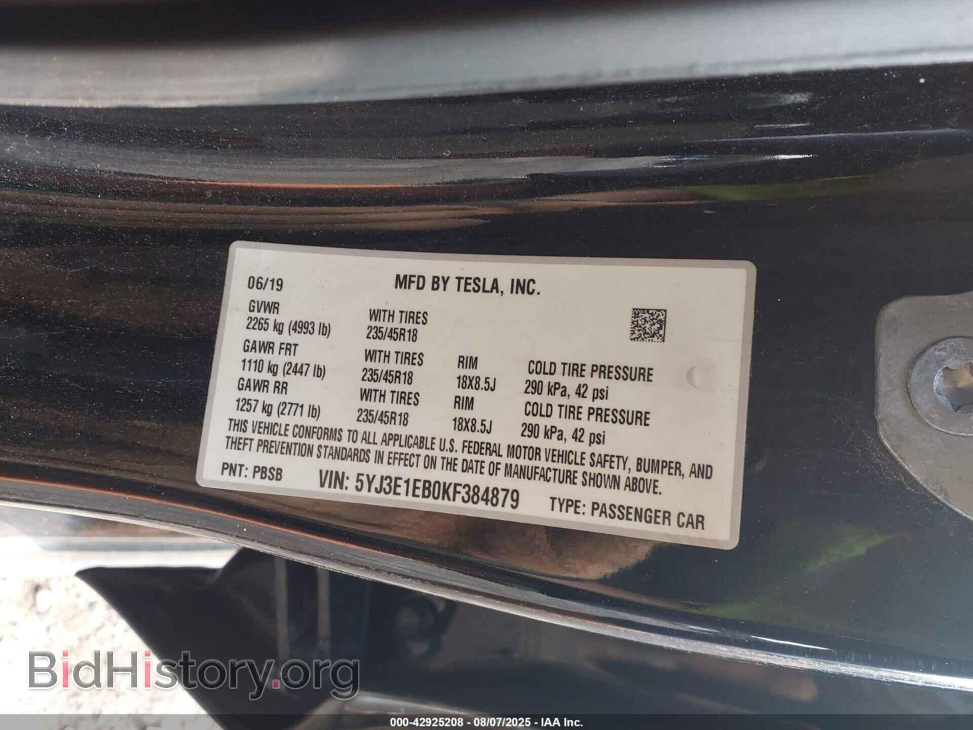 2019 TESLA MODEL 3 - VIN: 5YJ3E1EB0KF384879 - Photo 9