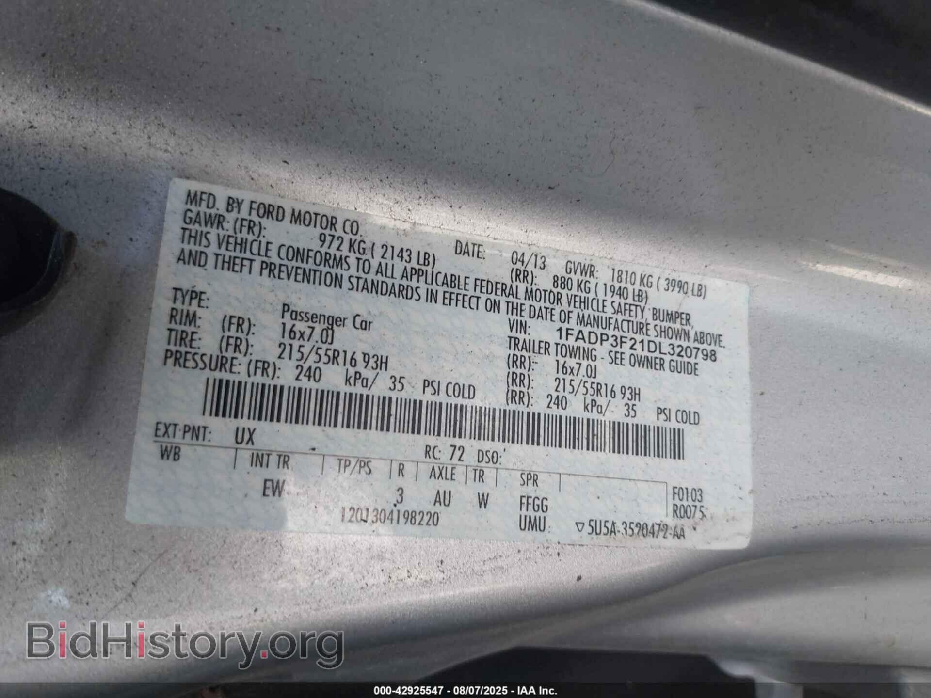 2013 FORD FOCUS - VIN: 1FADP3F21DL320798 - Фото 9