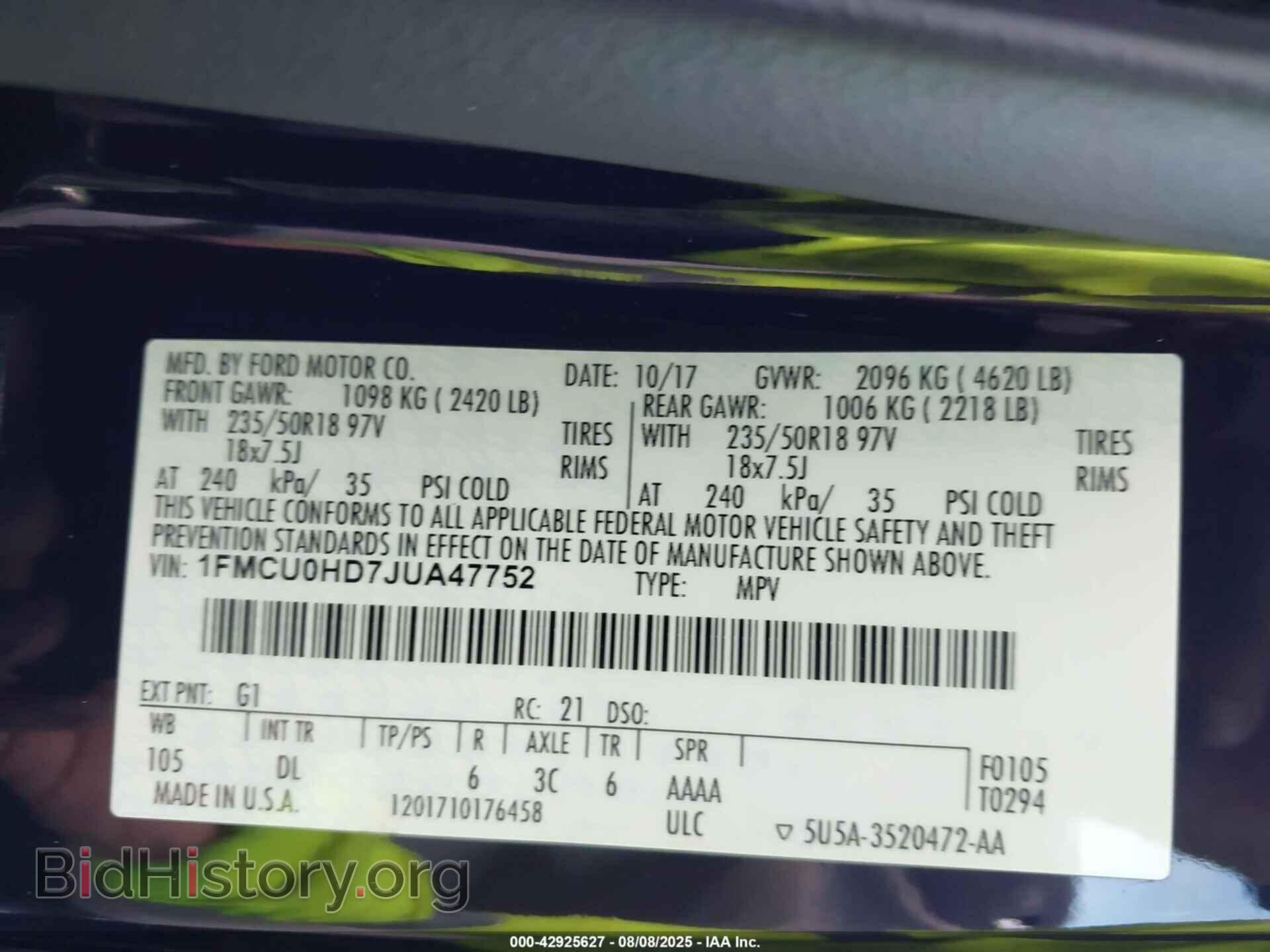2018 FORD ESCAPE - VIN: 1FMCU0HD7JUA47752 - Фото 9