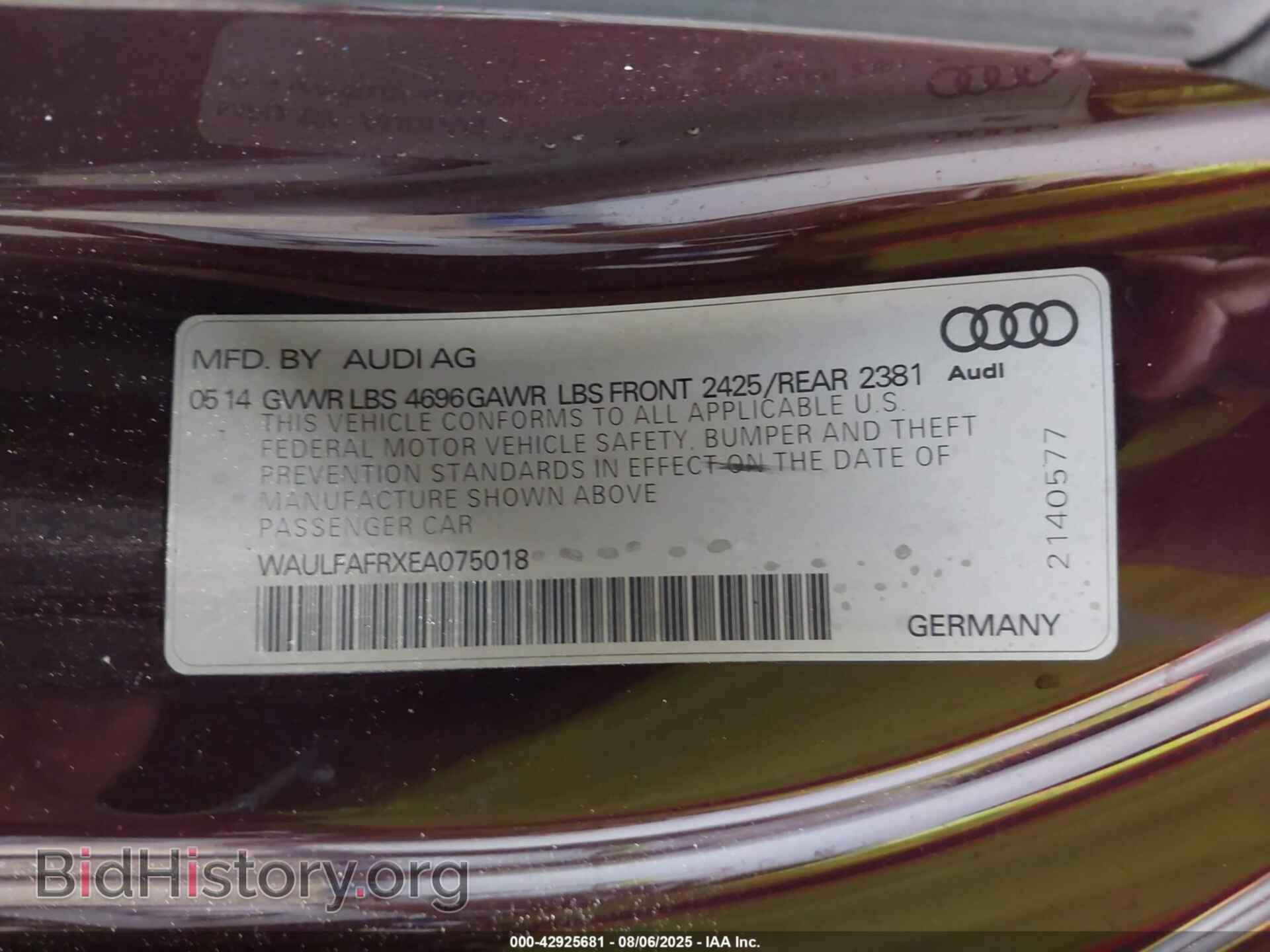 2014 AUDI A5 - VIN: WAULFAFRXEA075018 - Фото 9
