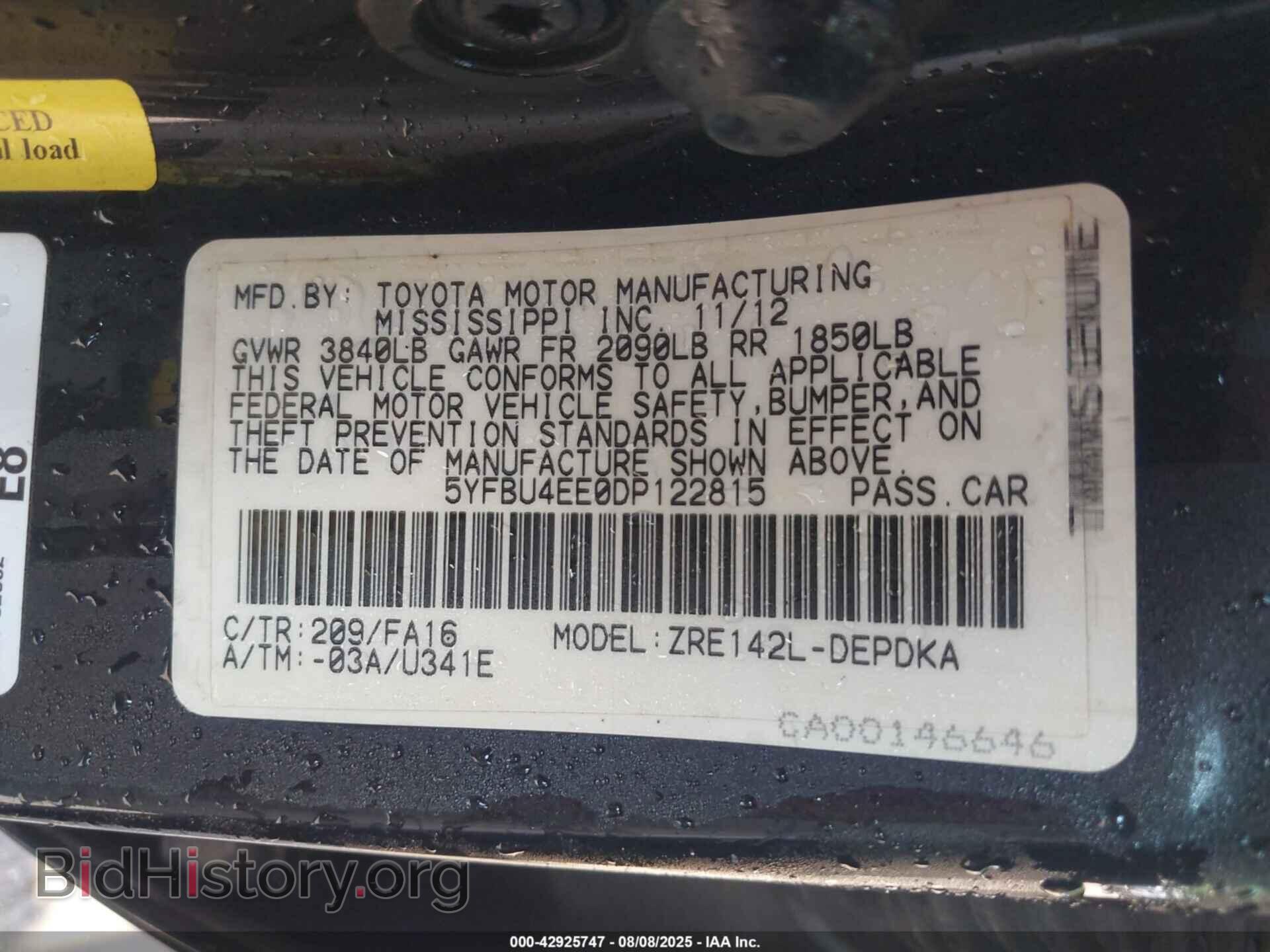 2013 TOYOTA COROLLA - VIN: 5YFBU4EE0DP122815 - Фото 9