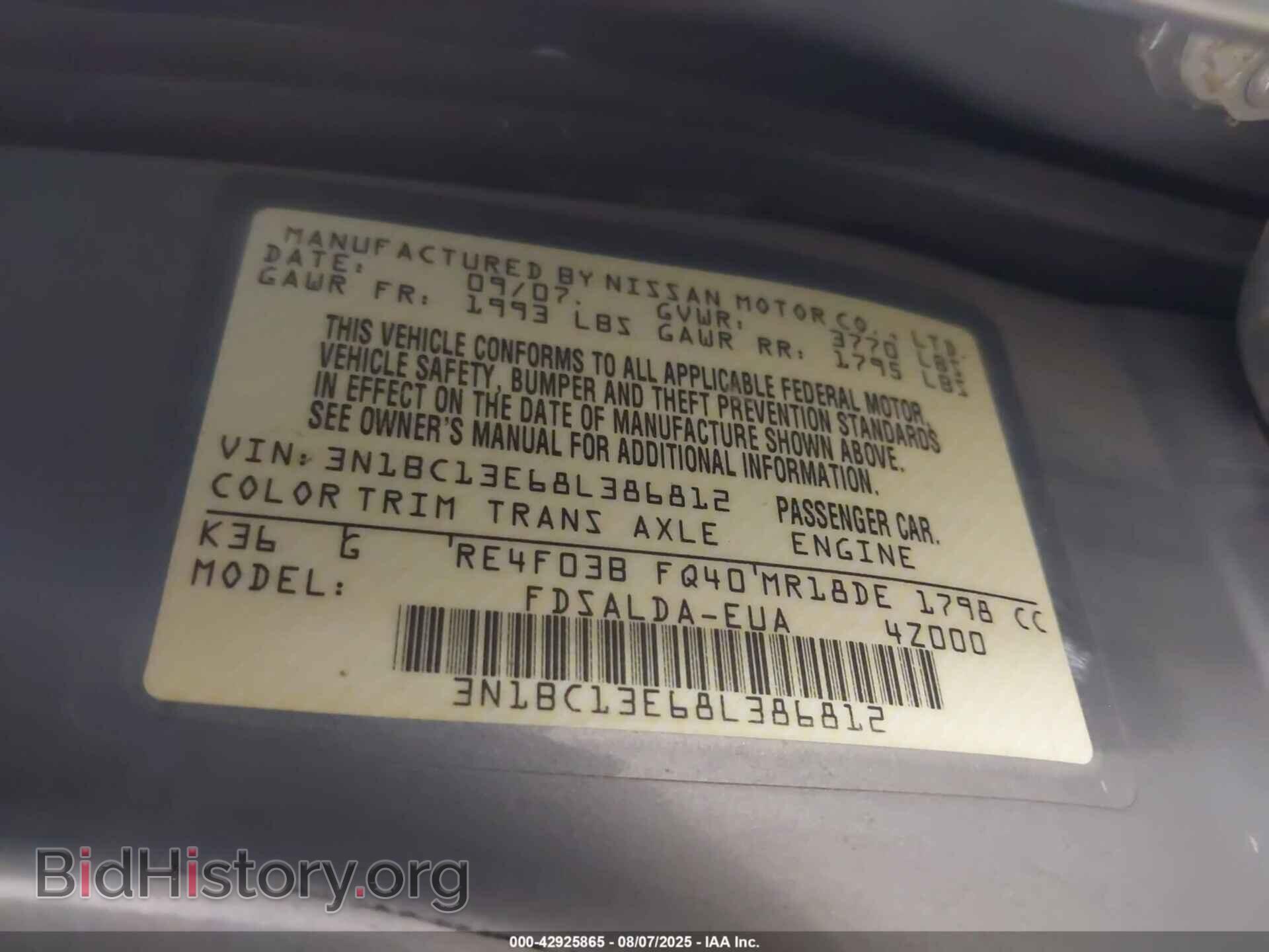 2008 NISSAN VERSA - VIN: 3N1BC13E68L386812 - Фото 9