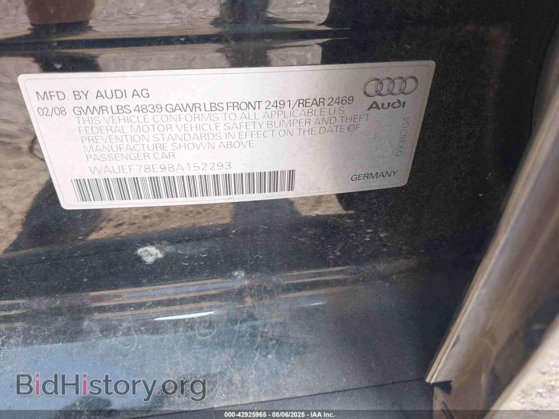 2008 AUDI A4 - VIN: WAUEF78E98A152293 - Фото 9